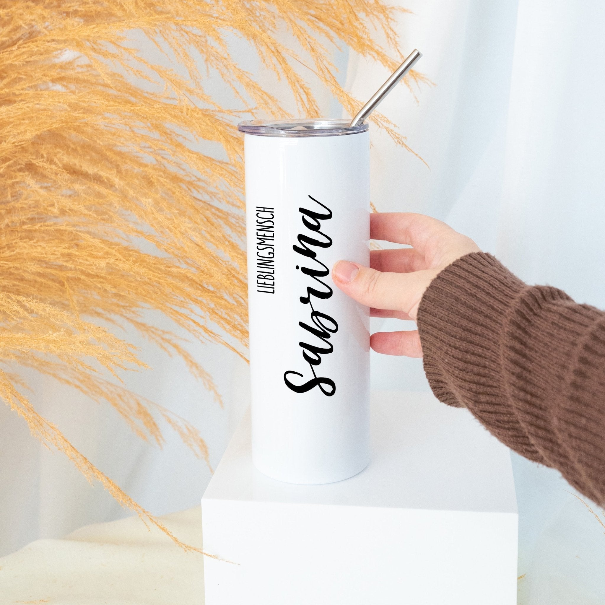 Trinkglas mit Strohhalm - Wunschtext - wunderwunsch