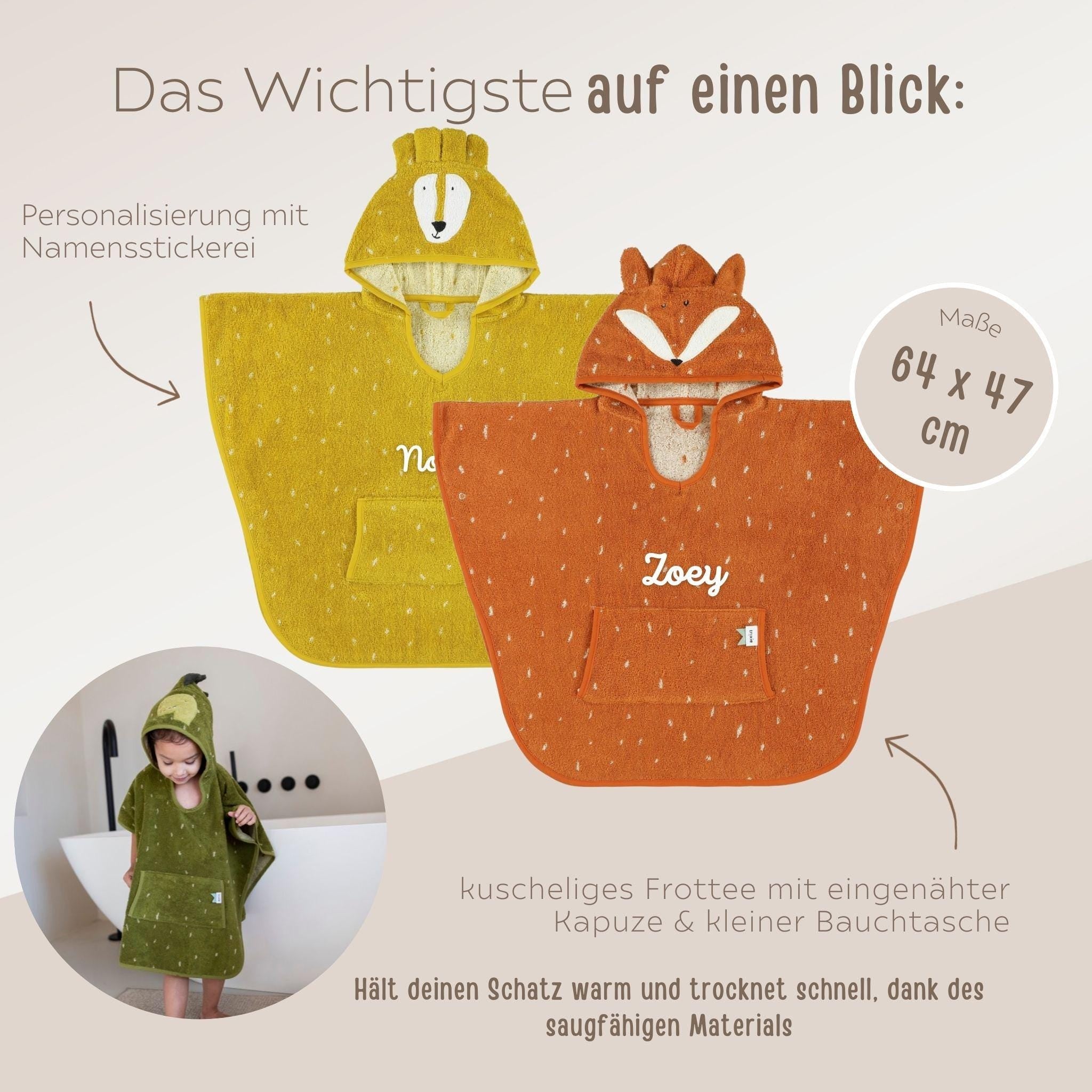 TRIXIE Baby Tier Badeponcho Frottee - wunderwunsch