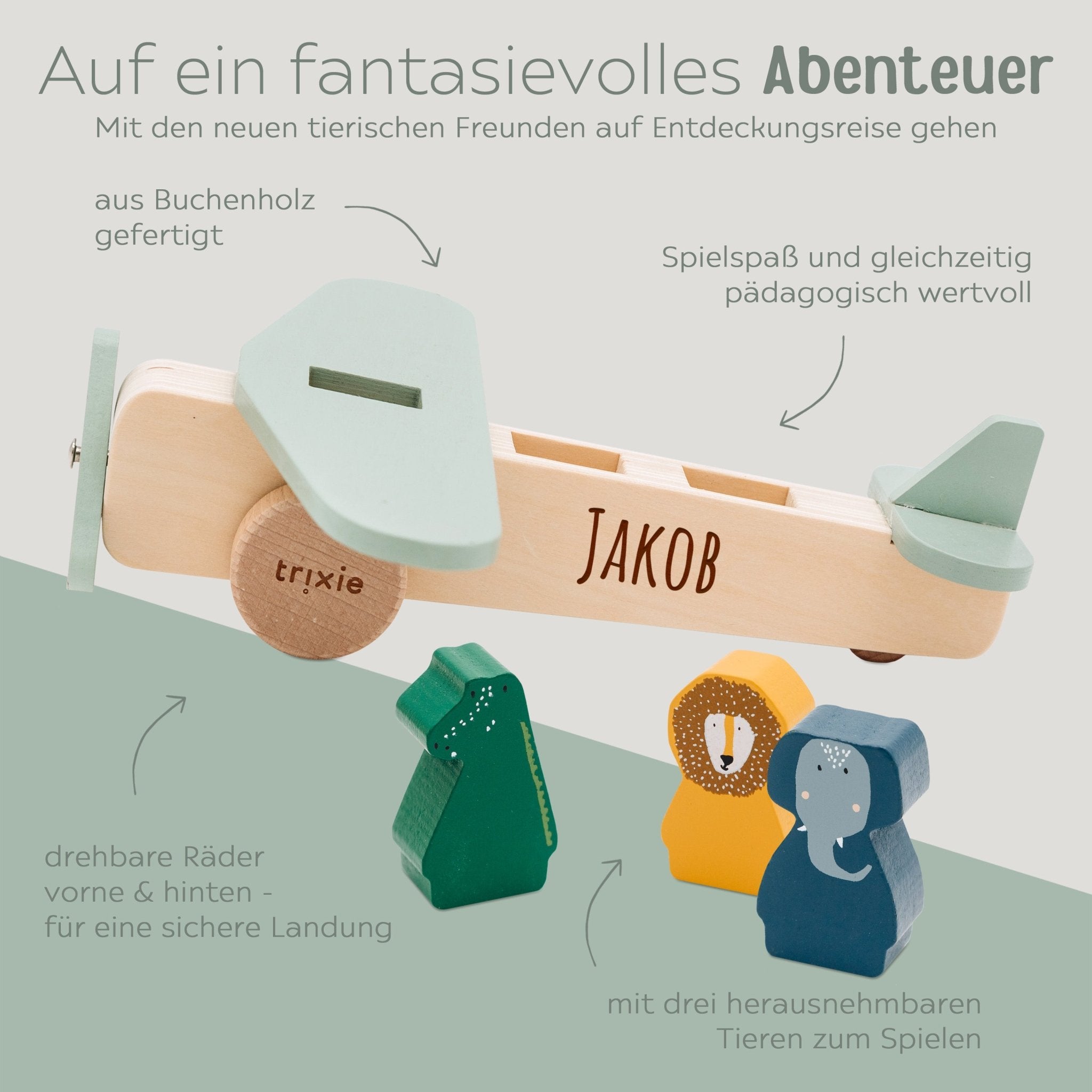 TRIXIE Flugzeug Holz personalisiert - wunderwunsch