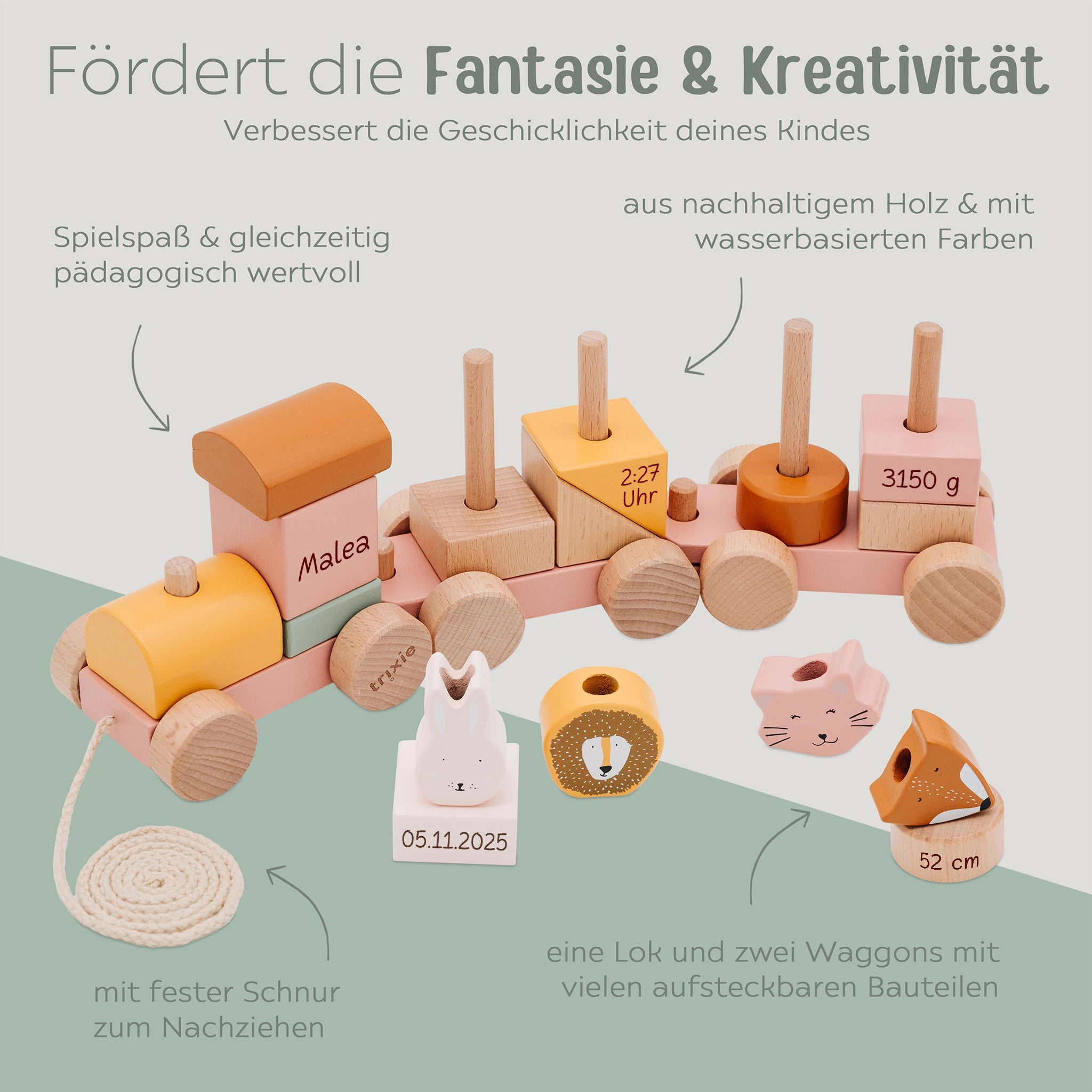 TRIXIE Holz Eisenbahn personalisiert - wunderwunsch