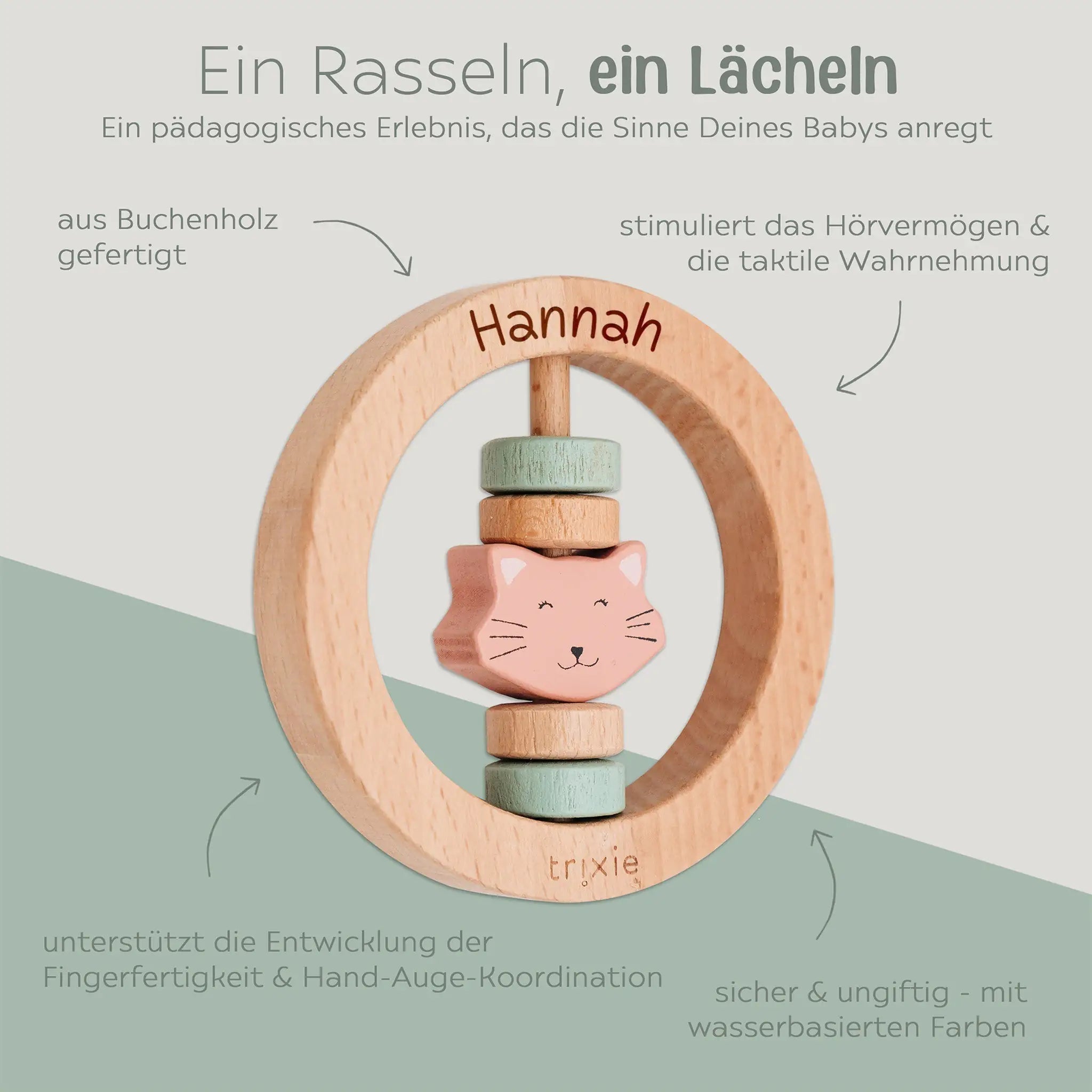 TRIXIE Holzrassel Tier mit Perlen personalisiert - wunderwunsch