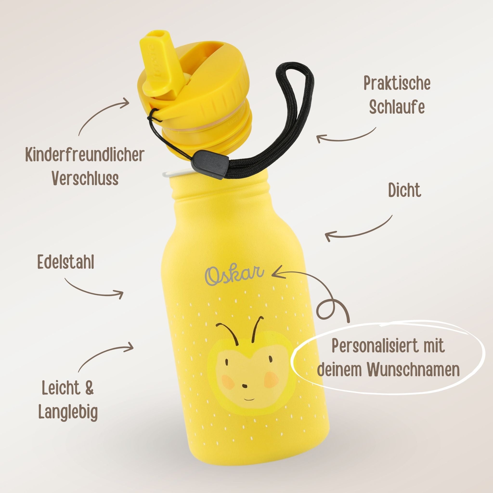 TRIXIE Kinder Trinkflasche personalisiert - Biene, Hai, Papagei - wunderwunsch