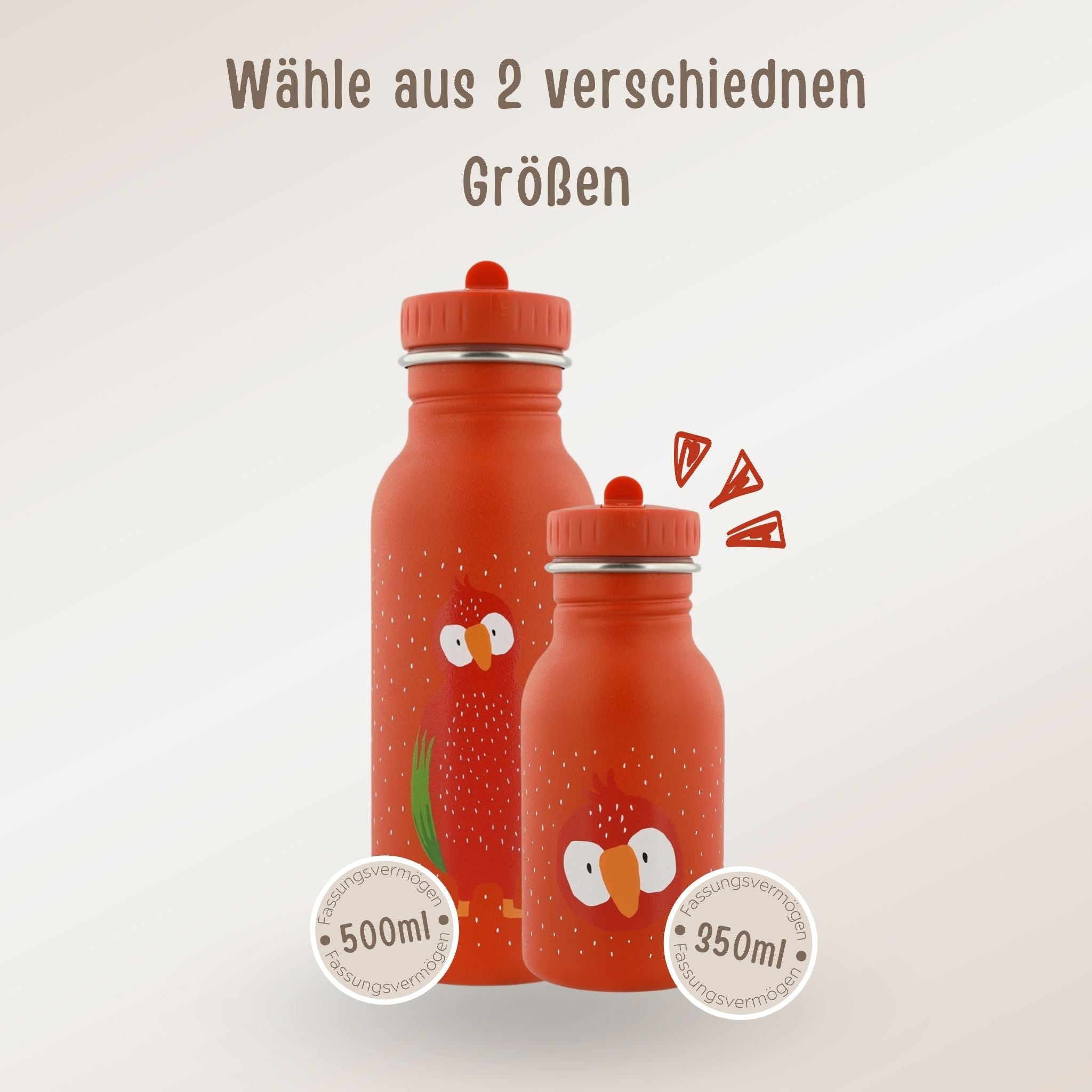 TRIXIE Kinder Trinkflasche personalisiert - Biene, Hai, Papagei - wunderwunsch