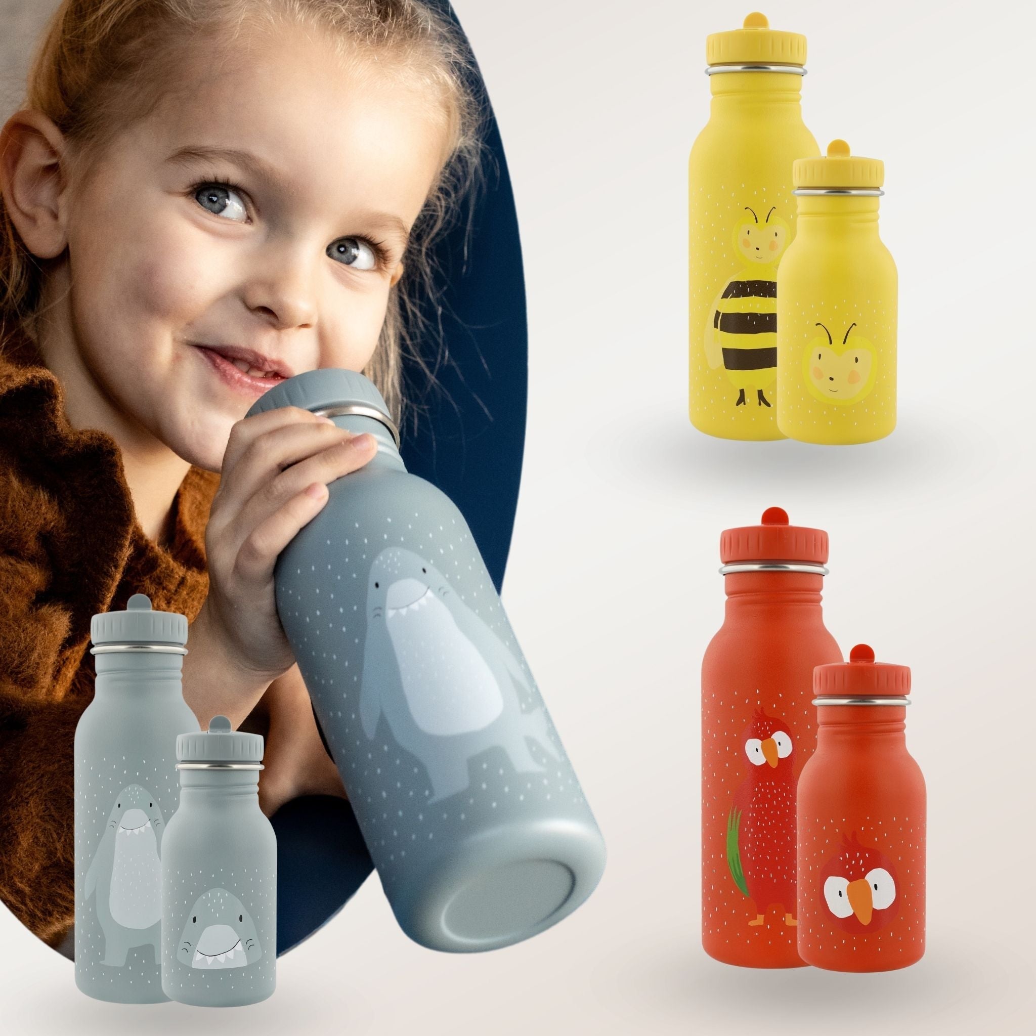 TRIXIE Kinder Trinkflasche personalisiert - Biene, Hai, Papagei - wunderwunsch