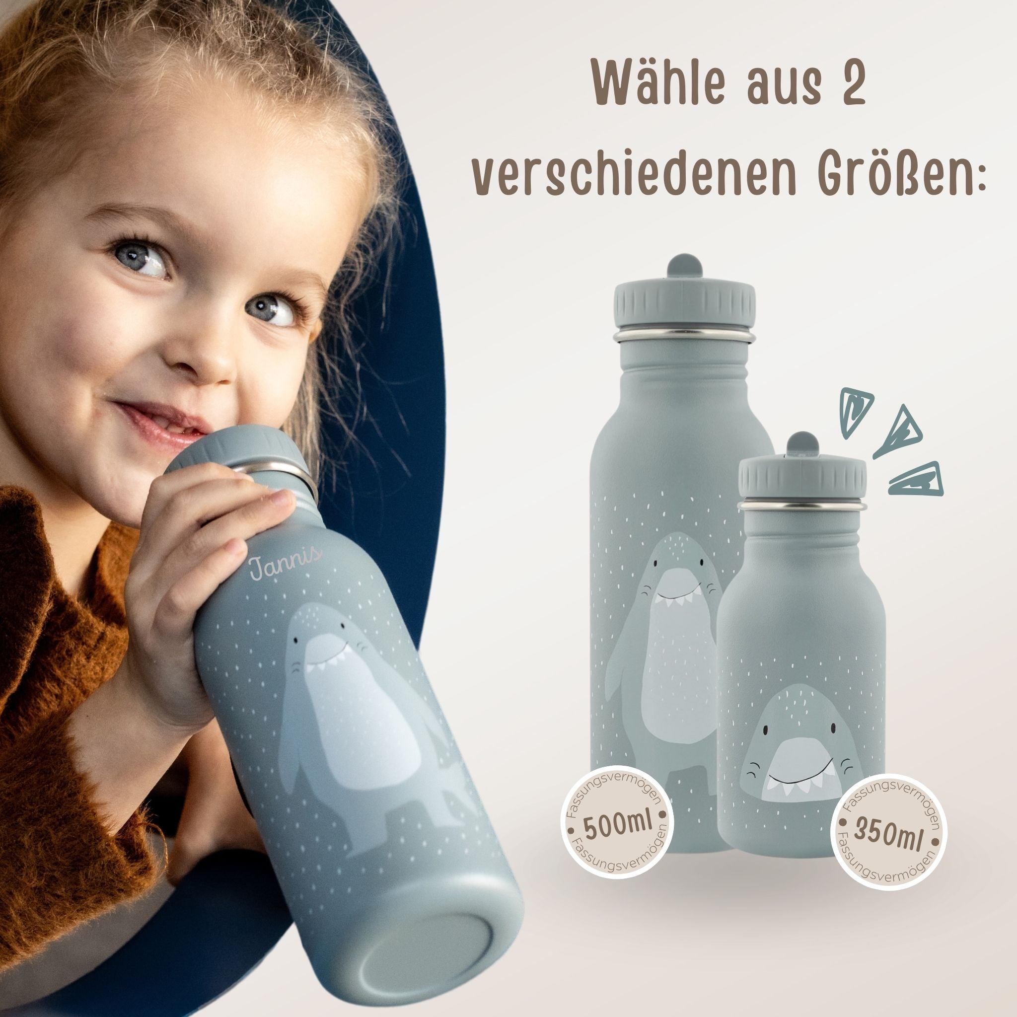 TRIXIE Kinder Trinkflasche personalisiert - Hai - wunderwunsch