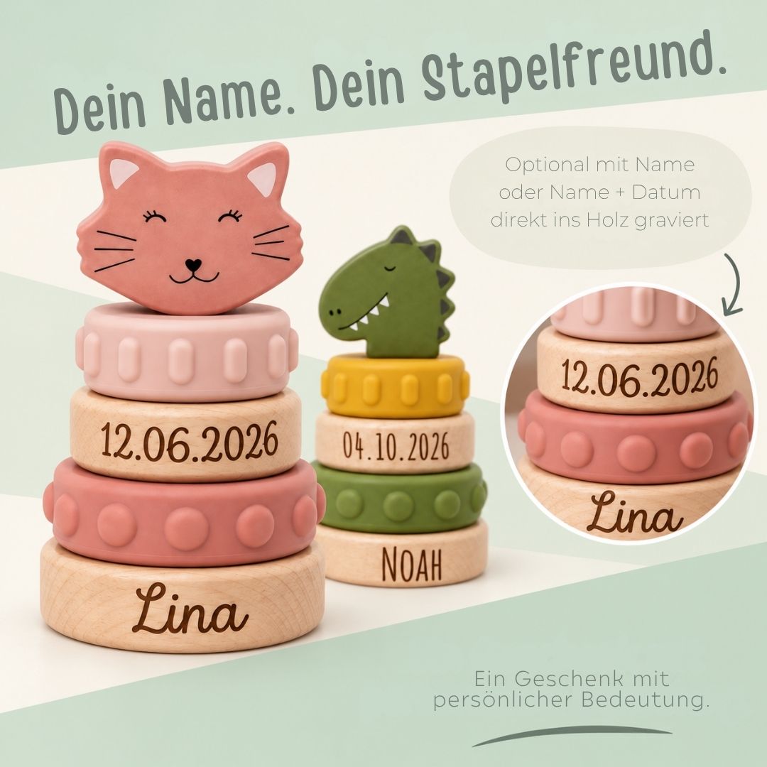 TRIXIE Silikon-Holz Stapelturm personalisiert - wunderwunsch