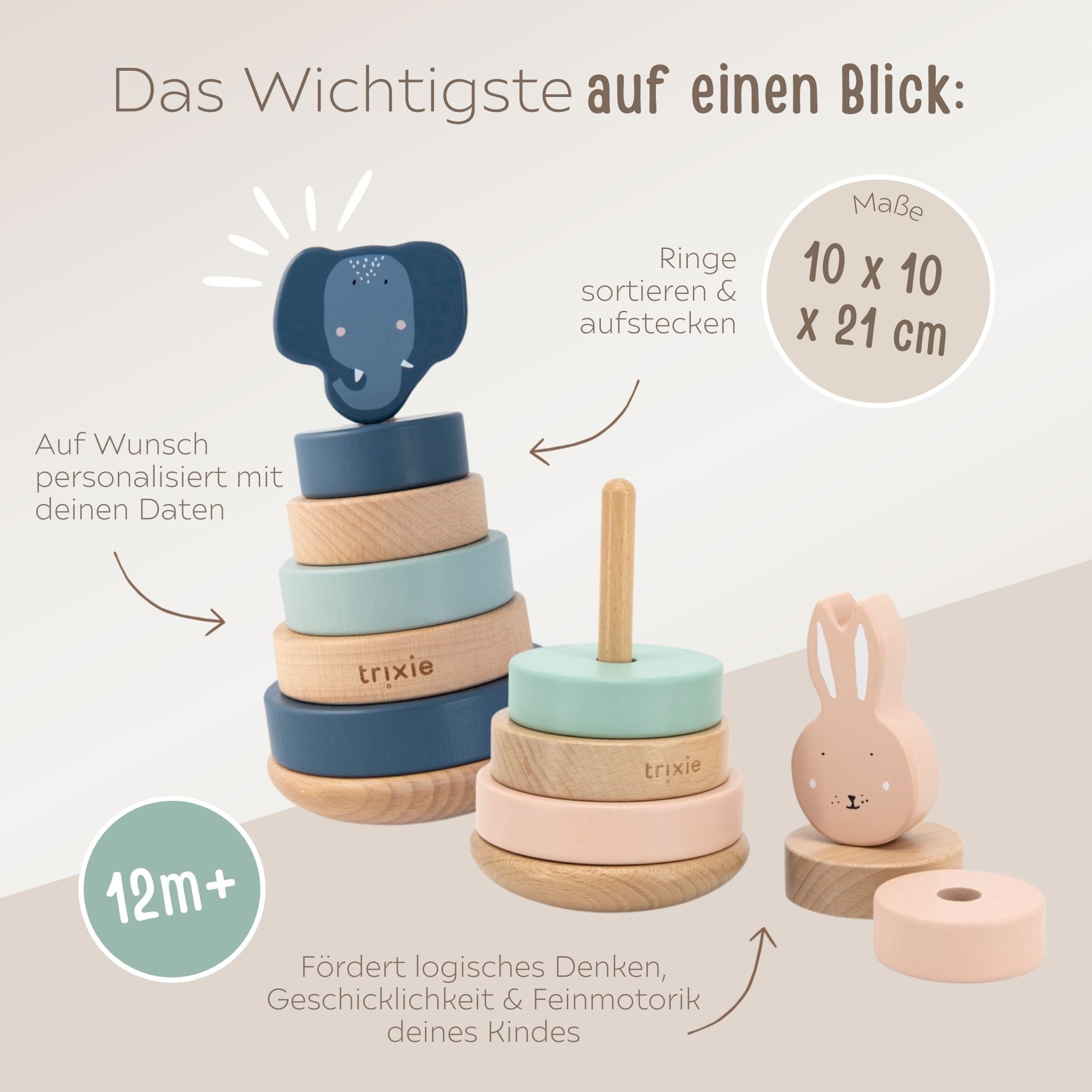 TRIXIE Stapelturm Holz Tiere personalisiert - wunderwunsch