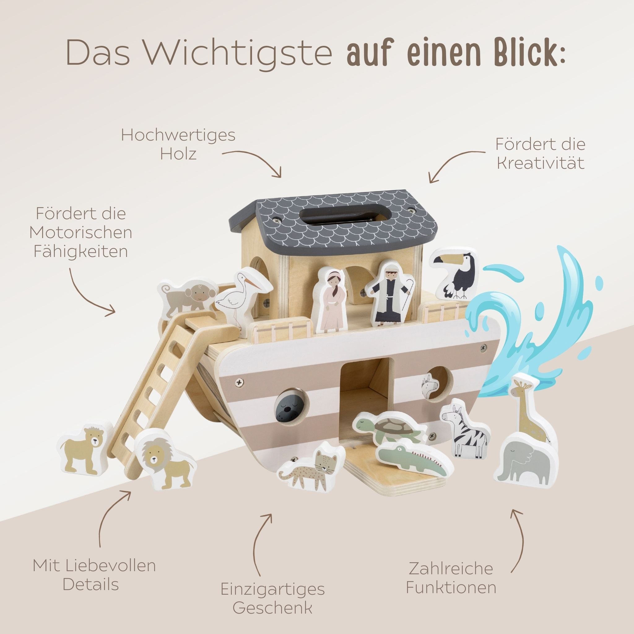 TRYCO Arche Noah Safari Tiere Holz Gestreift - wunderwunsch