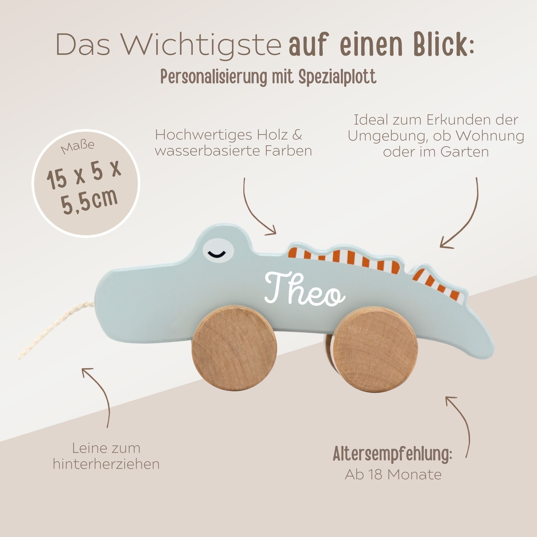 TRYCO Nachziehtier Krokodil Holz personalisiert - wunderwunsch