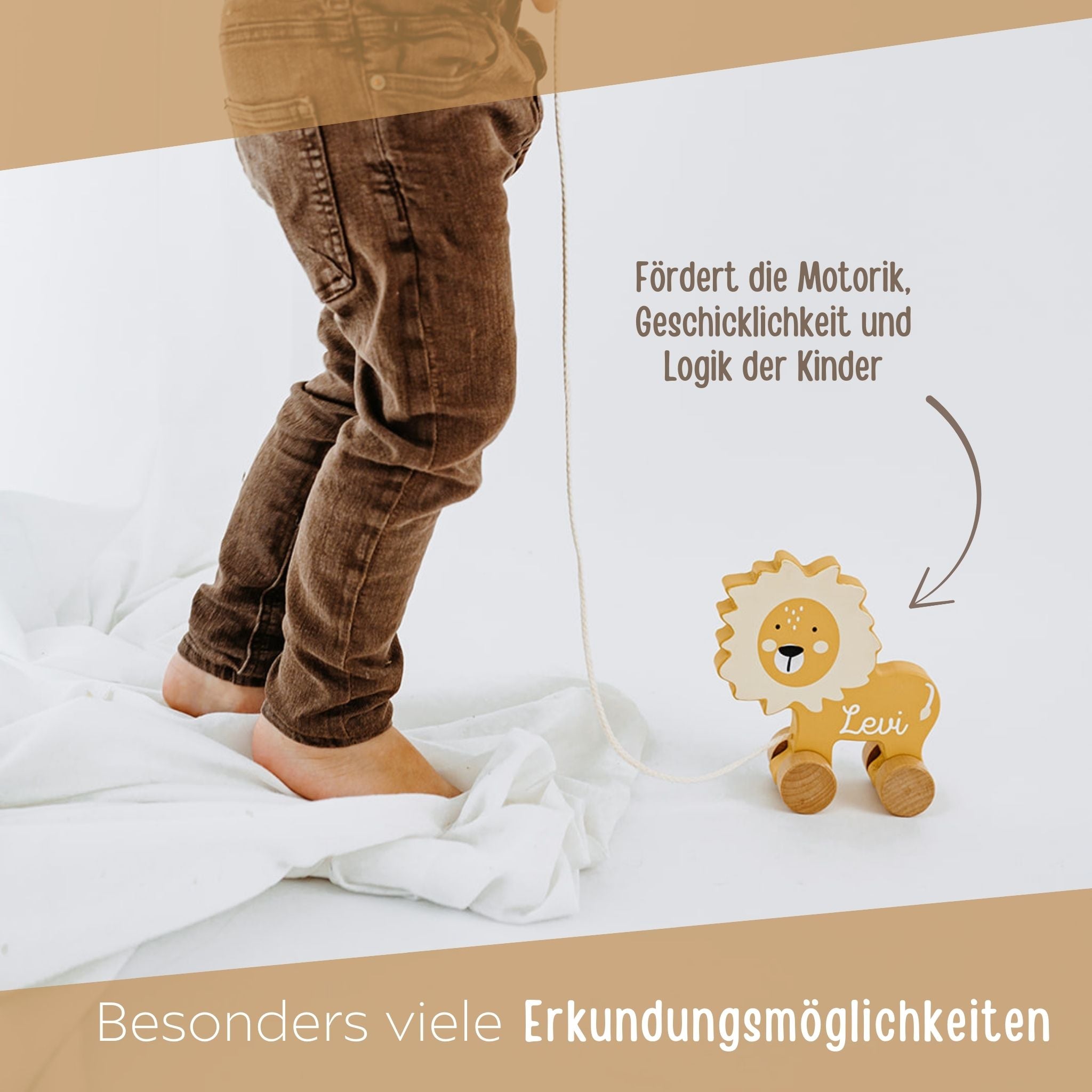 TRYCO Nachziehtier Löwe Holz personalisiert - wunderwunsch