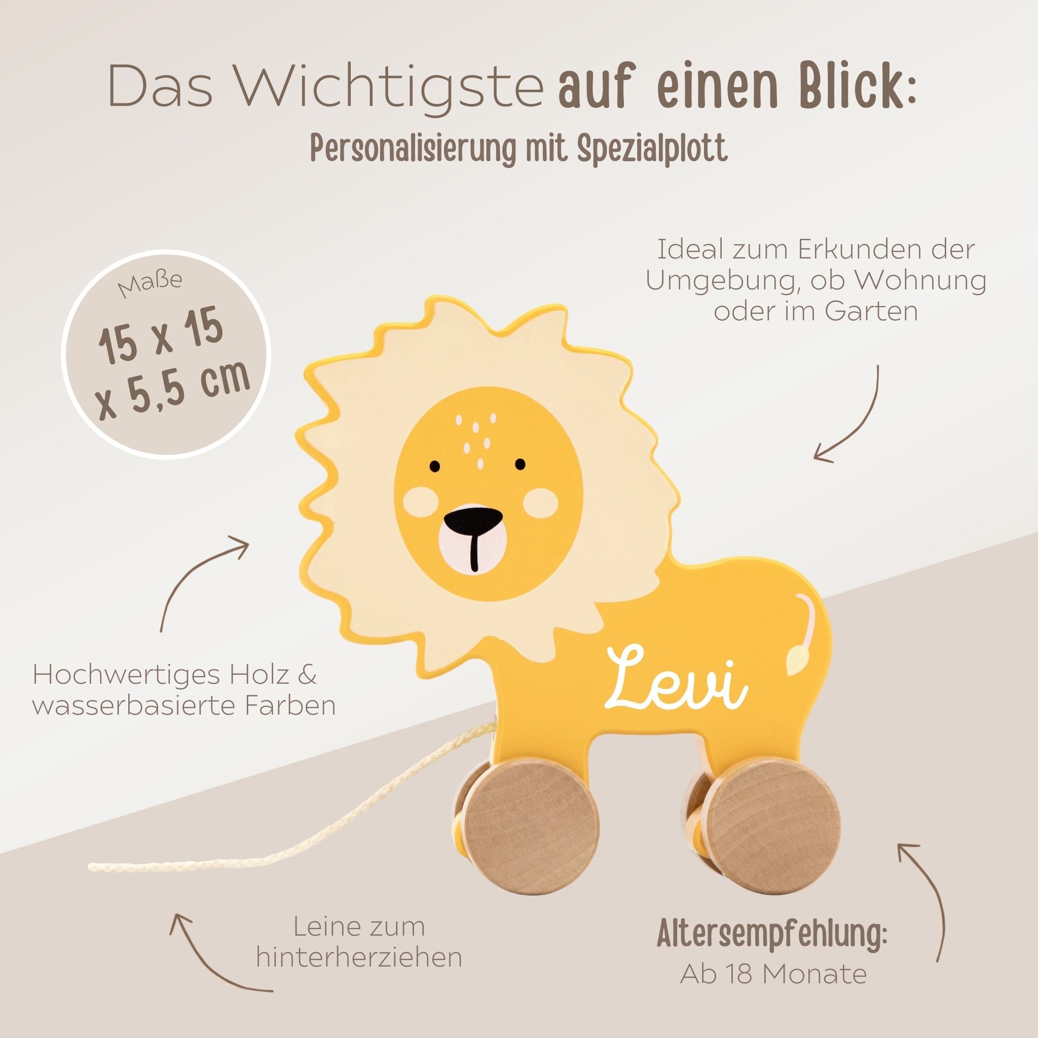 TRYCO Nachziehtier Löwe Holz personalisiert - wunderwunsch