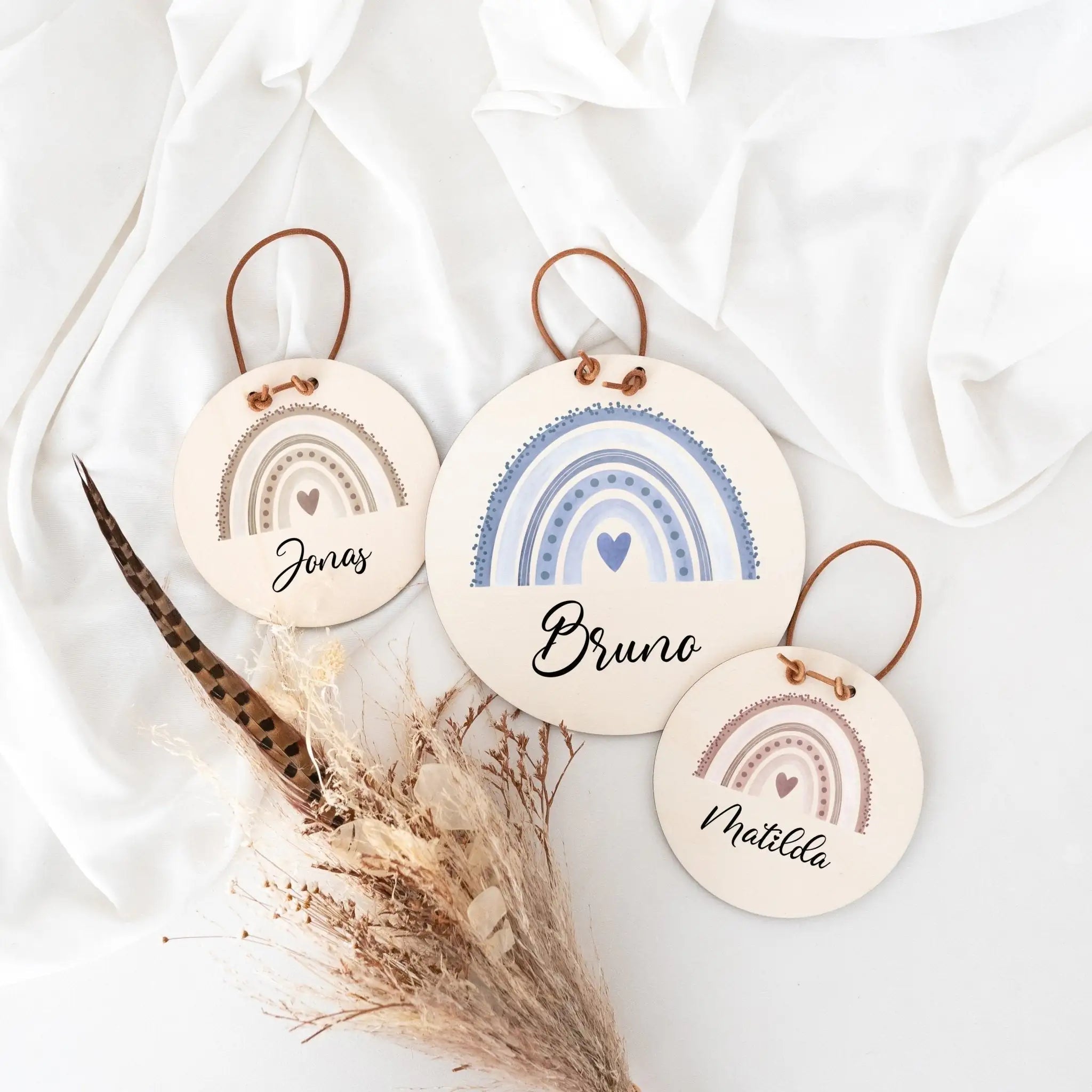 Türschild Kinderzimmer personalisiert - Regenbogen Punkte Aquarell - wunderwunsch