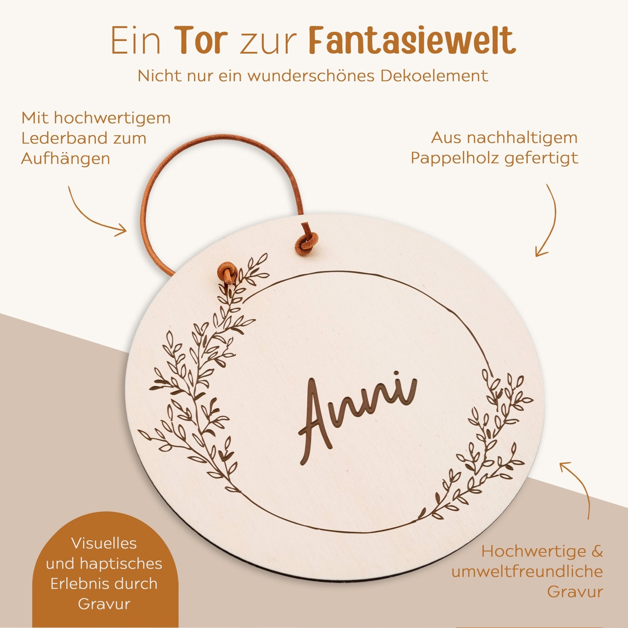 Türschild Kinderzimmer personalisiert - Blumenkranz Gravur - wunderwunsch
