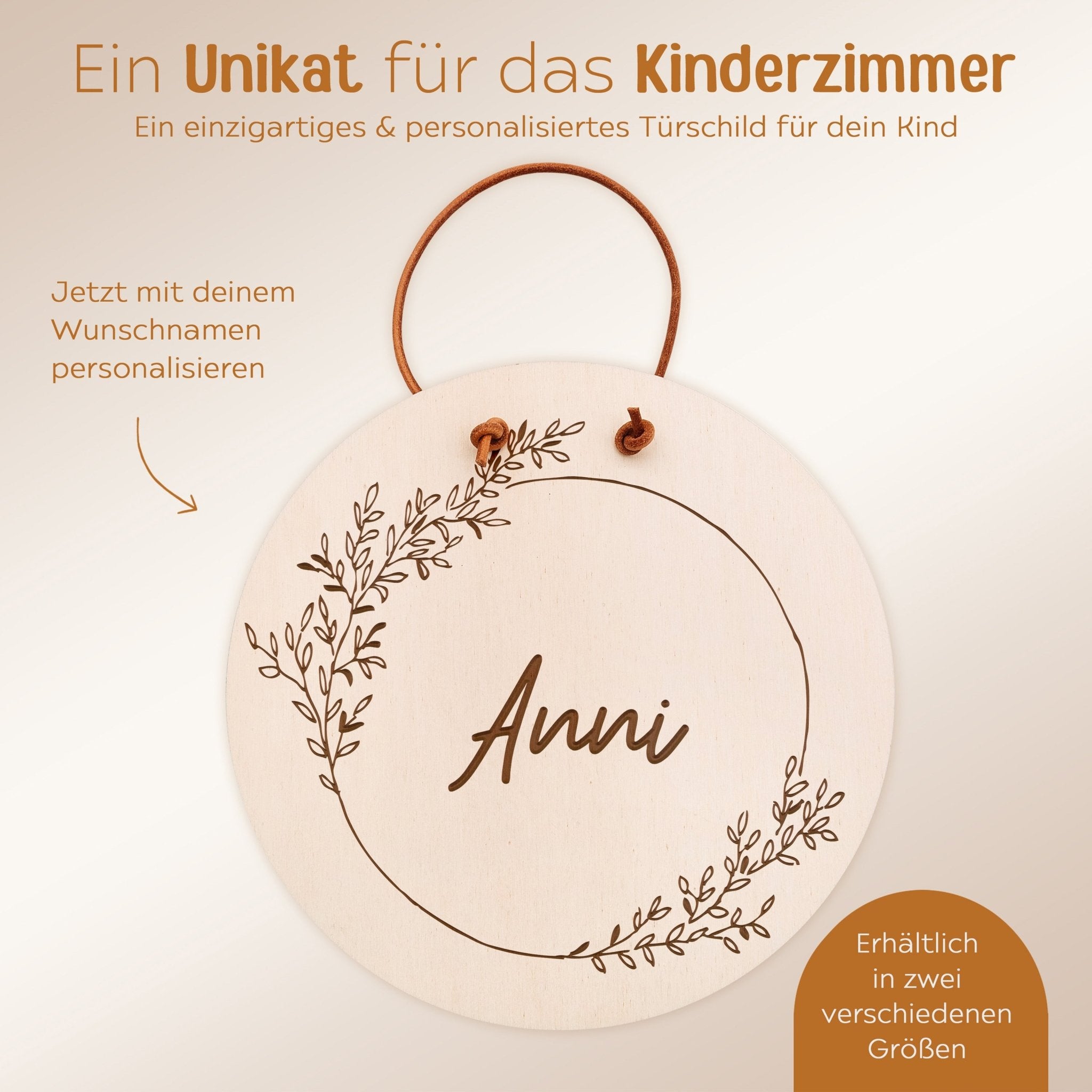Türschild Kinderzimmer personalisiert - Blumenkranz Gravur - wunderwunsch