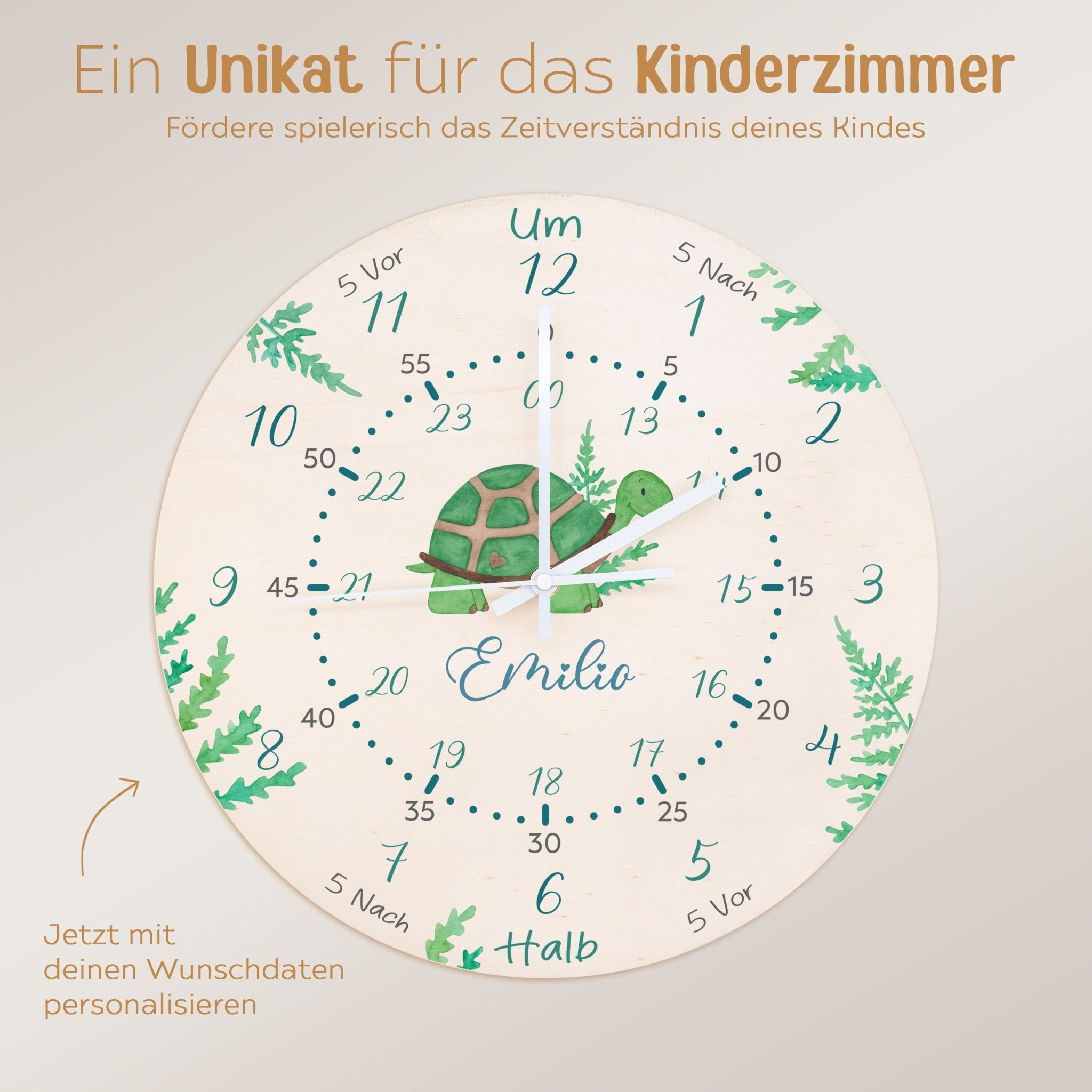 Wanduhr Kinder Holz personalisiert - Schildkröte - wunderwunsch