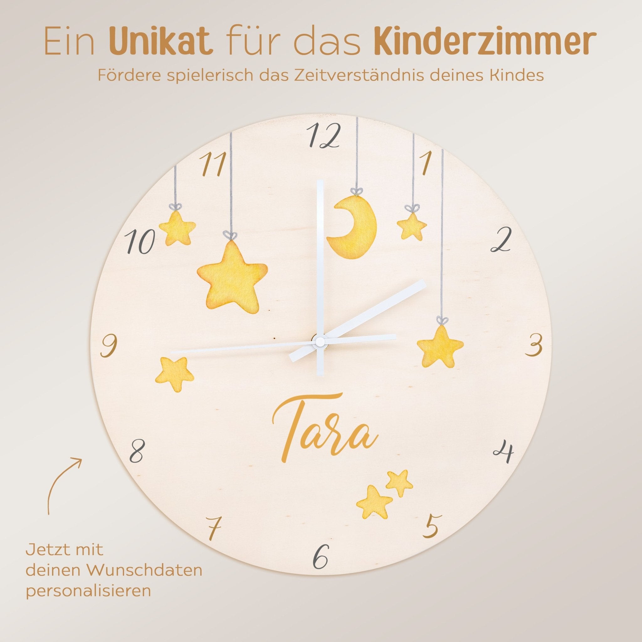 Wanduhr Kinder Holz personalisiert - Sterne - wunderwunsch