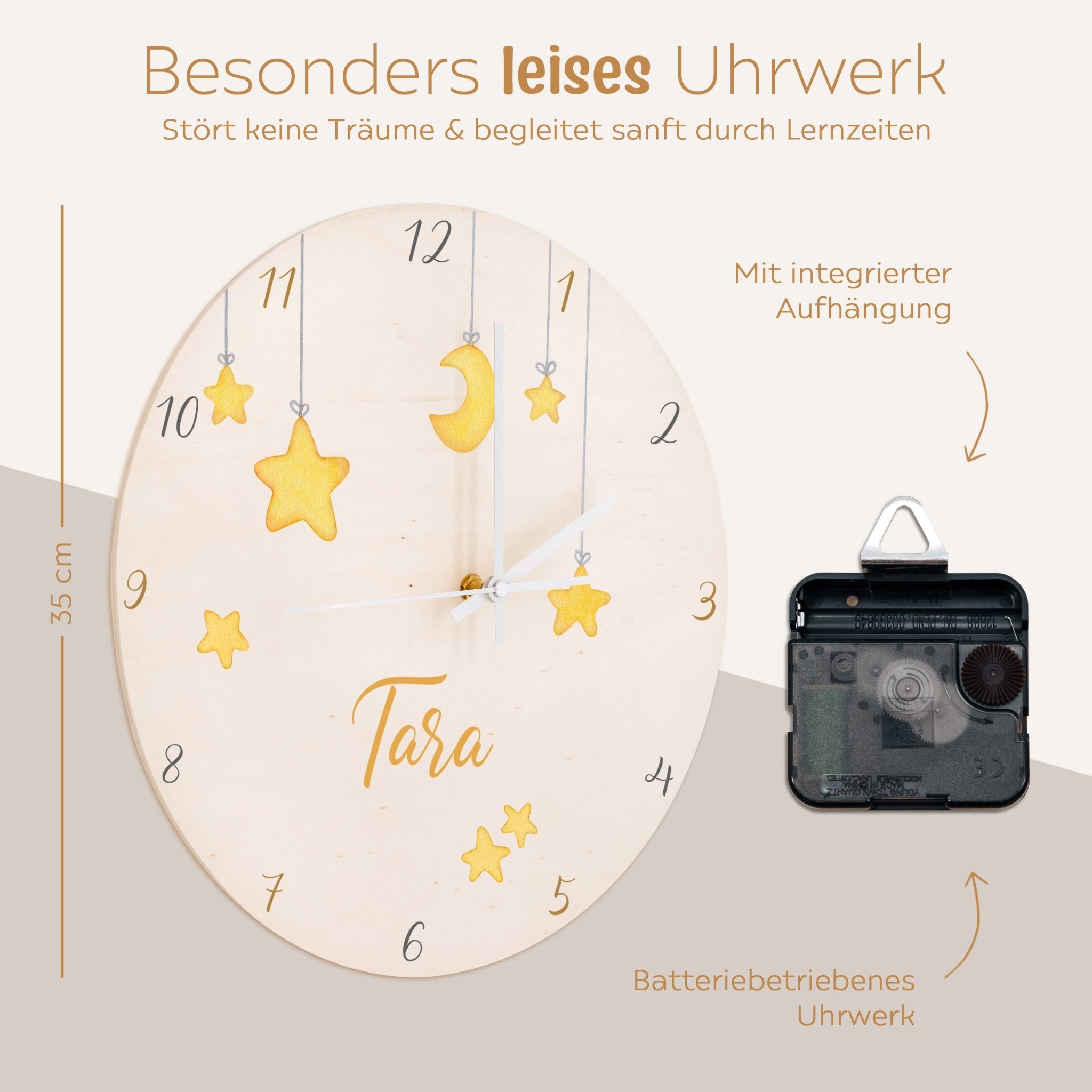 Wanduhr Kinder Holz personalisiert - Sterne - wunderwunsch