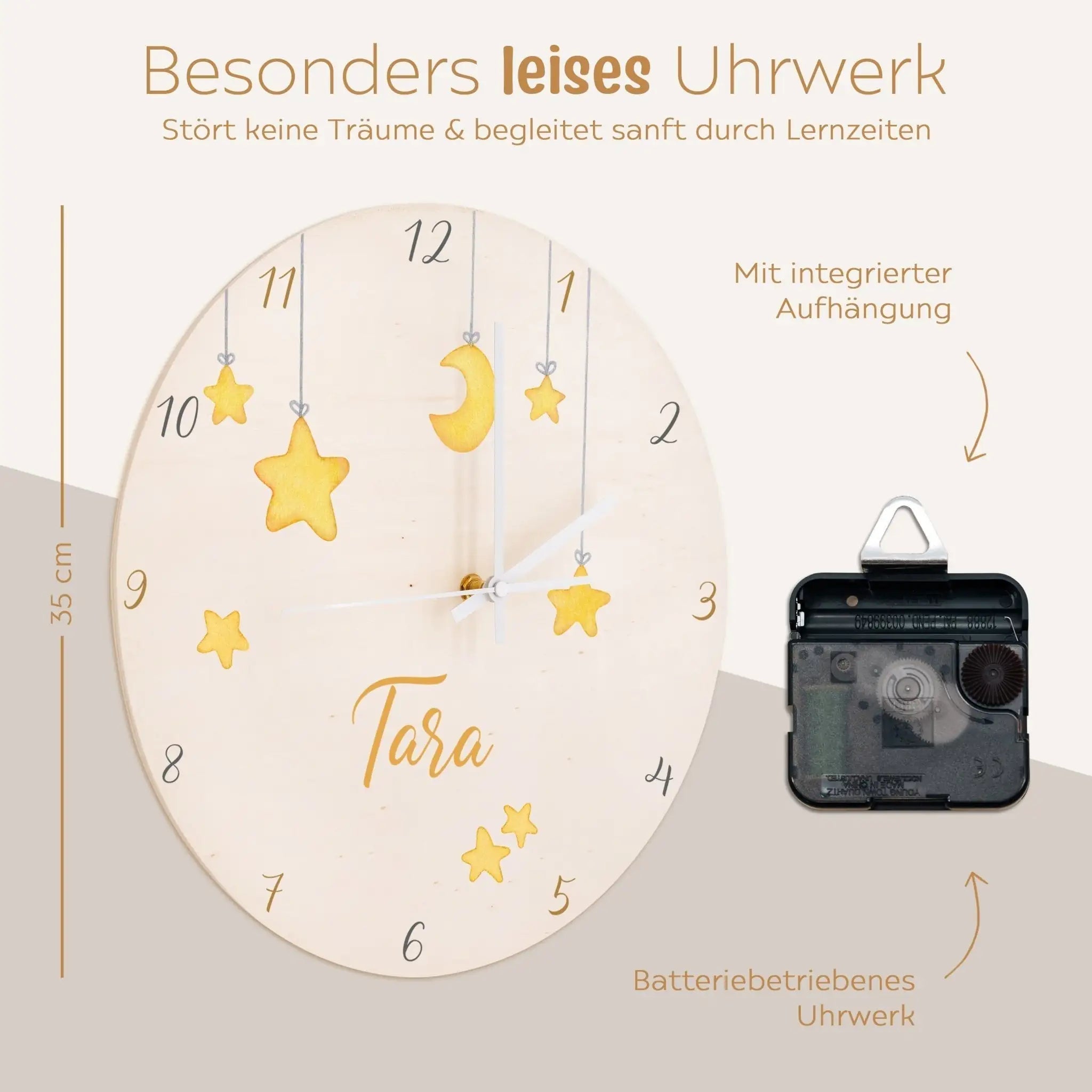 Wanduhr Kinder Holz personalisiert - Sterne - wunderwunsch