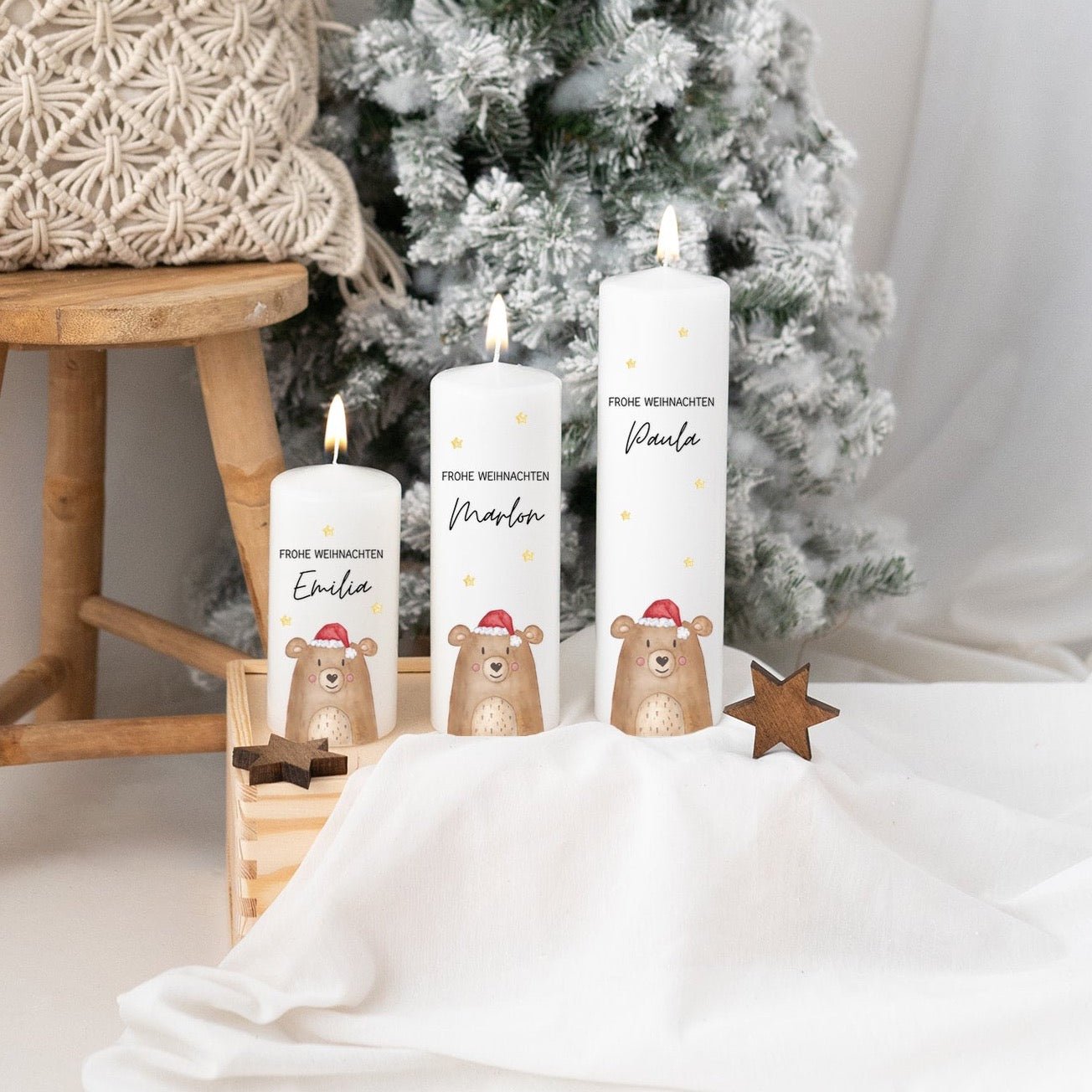 Weihnachtskerze personalisiert - Weihnachtsbär Aquarell - wunderwunsch