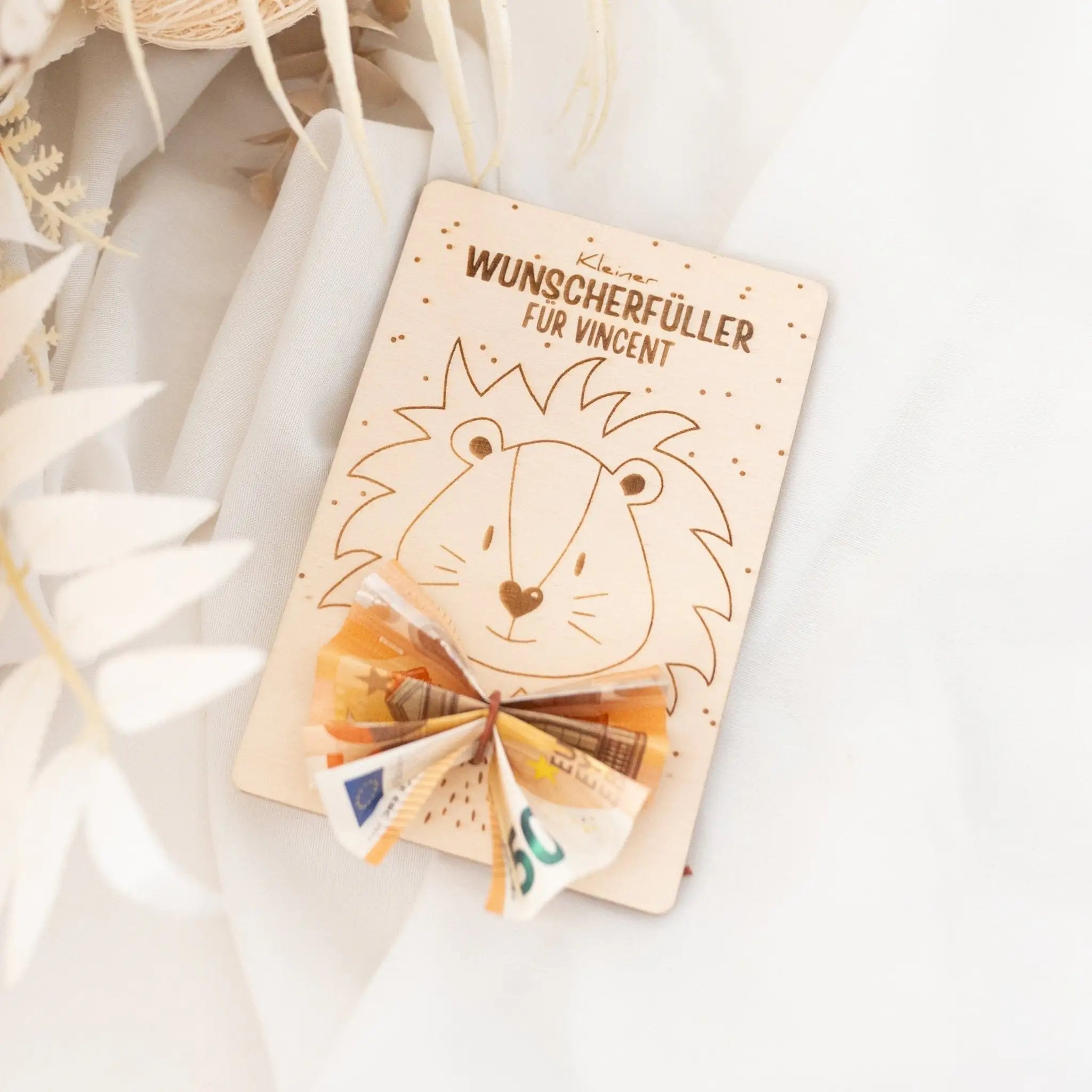 Wunscherfüller Holzkarte Tier Gravur - wunderwunsch