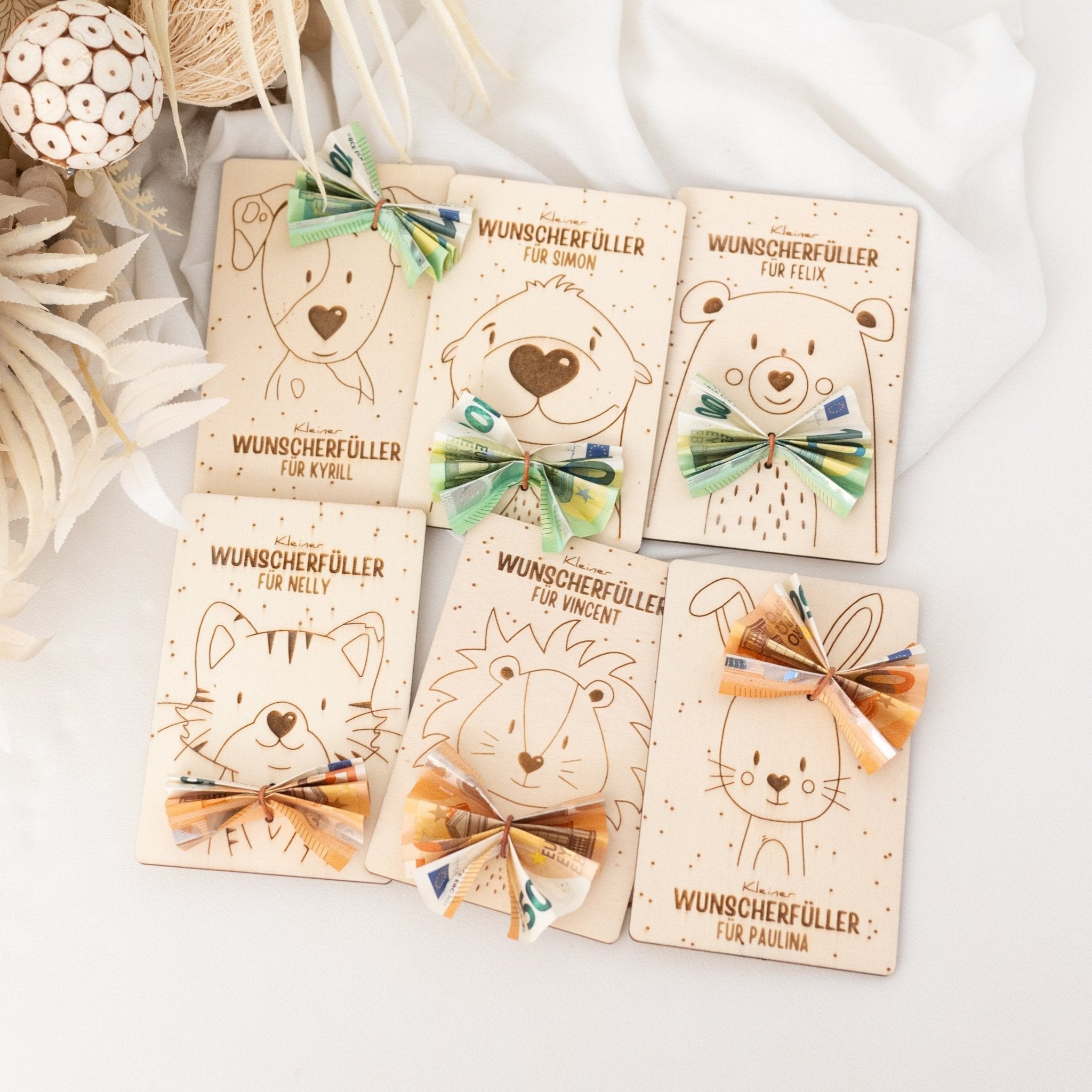 Wunscherfüller Holzkarte Tier Gravur - wunderwunsch