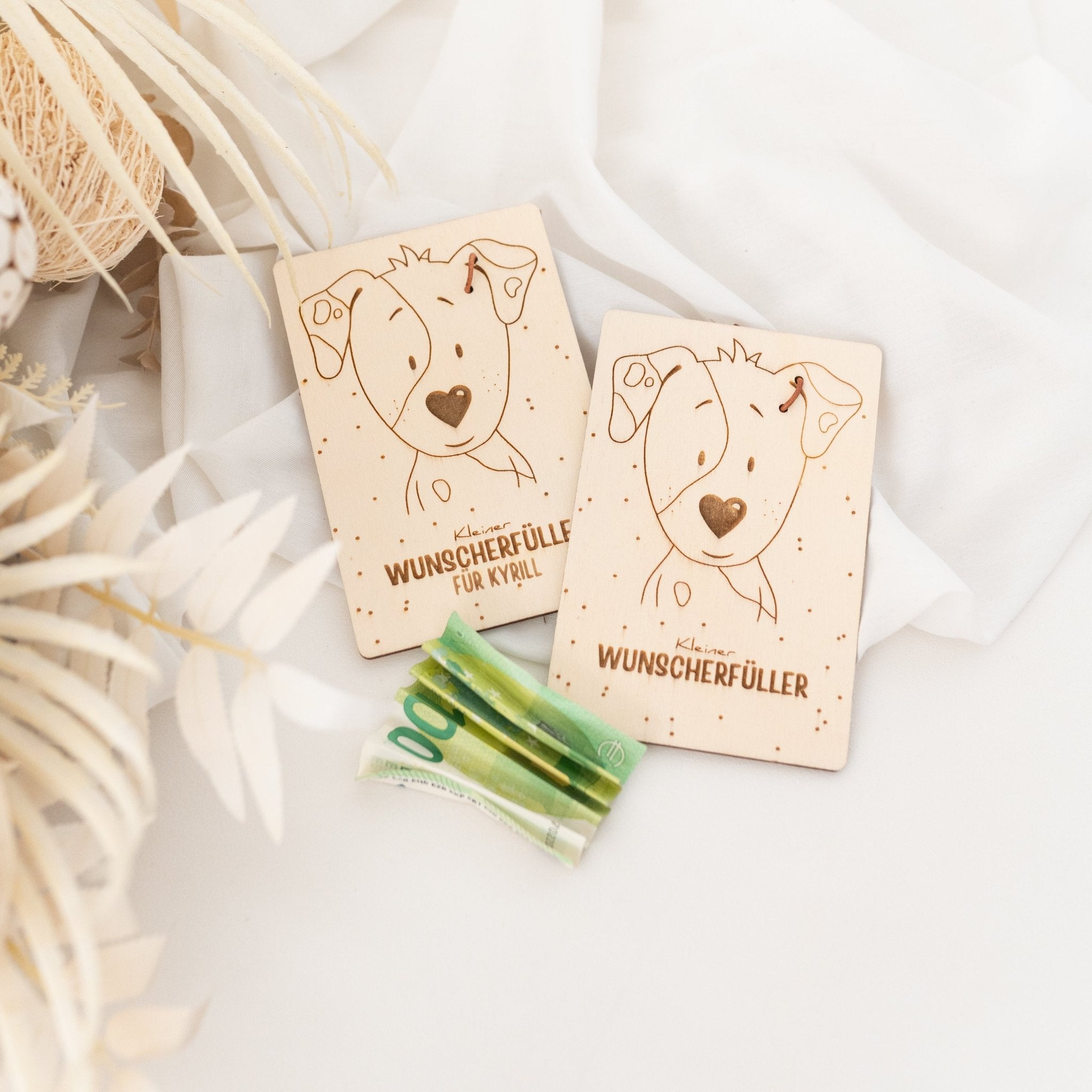 Wunscherfüller Holzkarte Tier Gravur - wunderwunsch