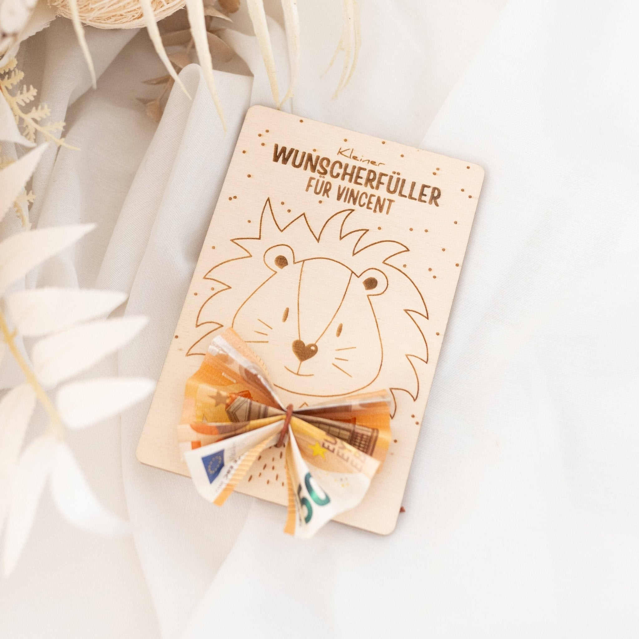 Wunscherfüller Holzkarte Tier Gravur - wunderwunsch