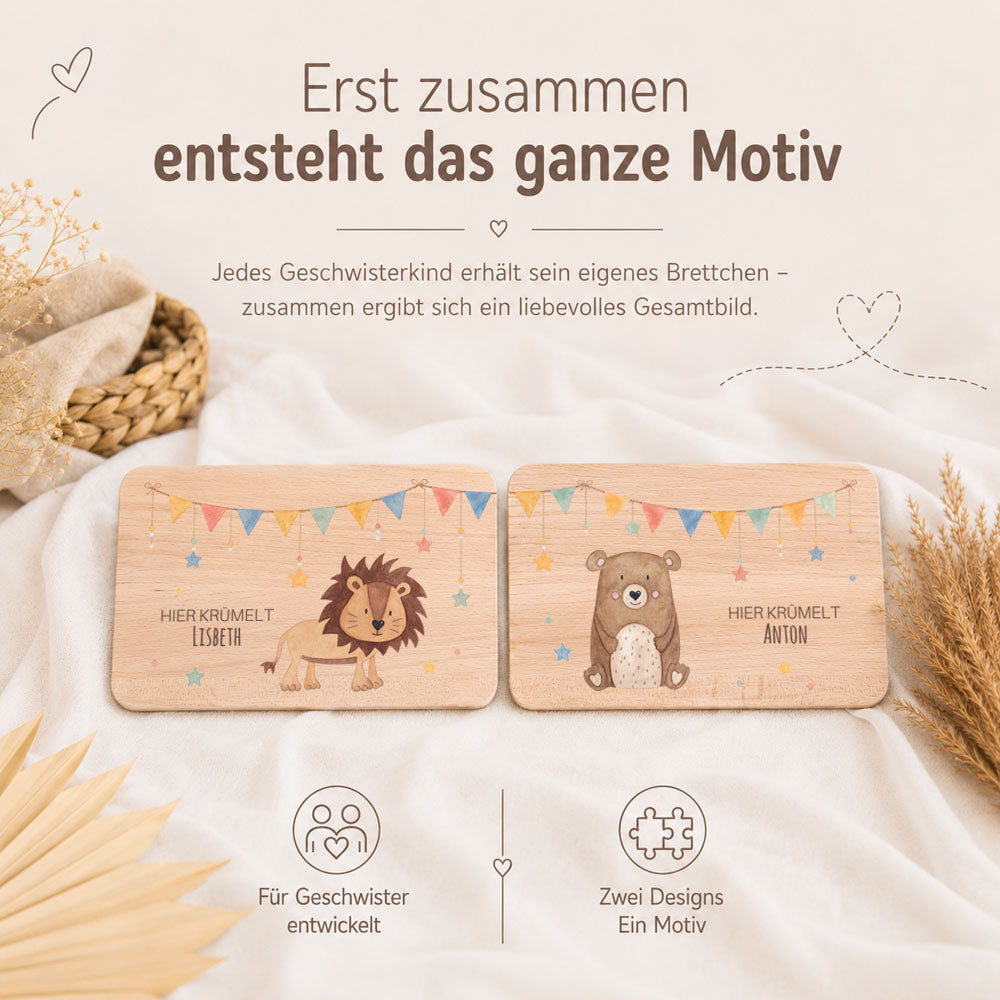 Frühstücksbrettchen Geschwister personalisiert - Tiere Girlande