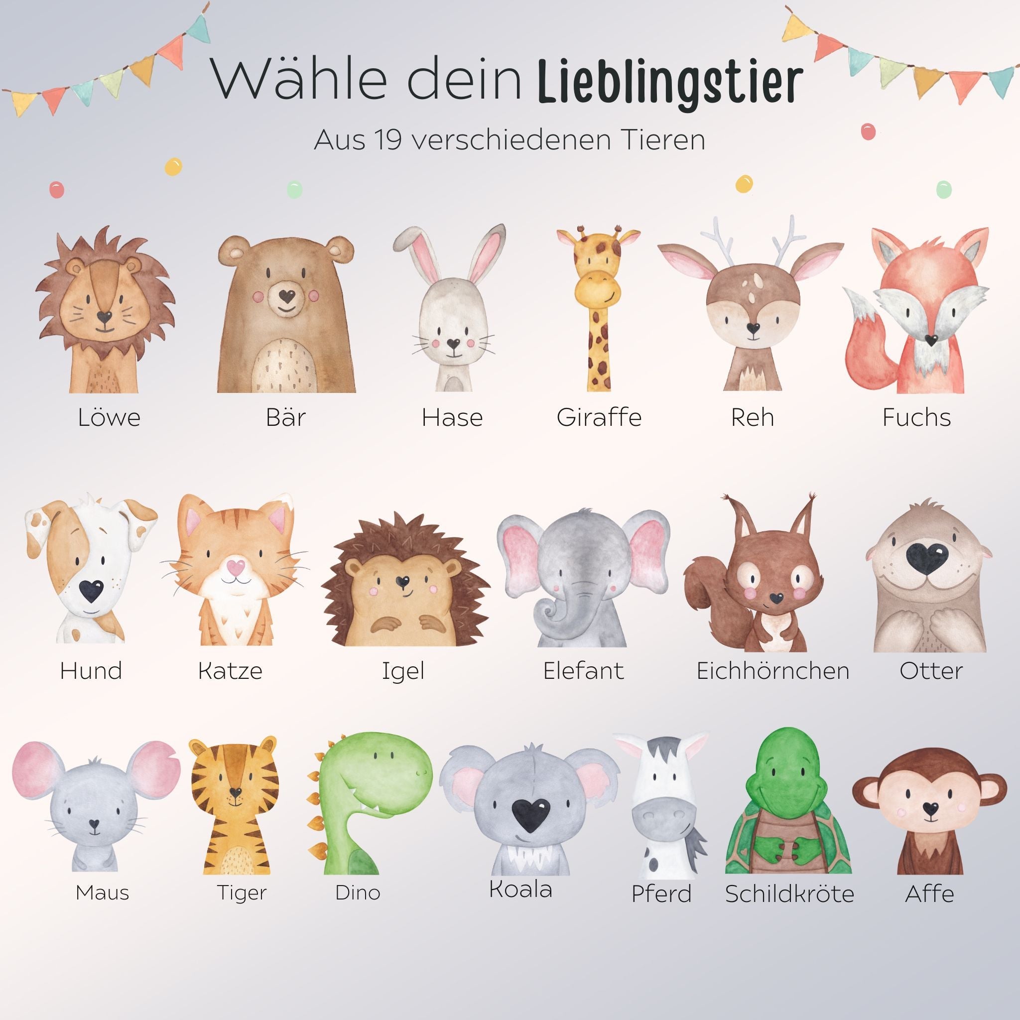 Zeugnismappe Holz personalisiert - Tier Girlande Aquarell - wunderwunsch