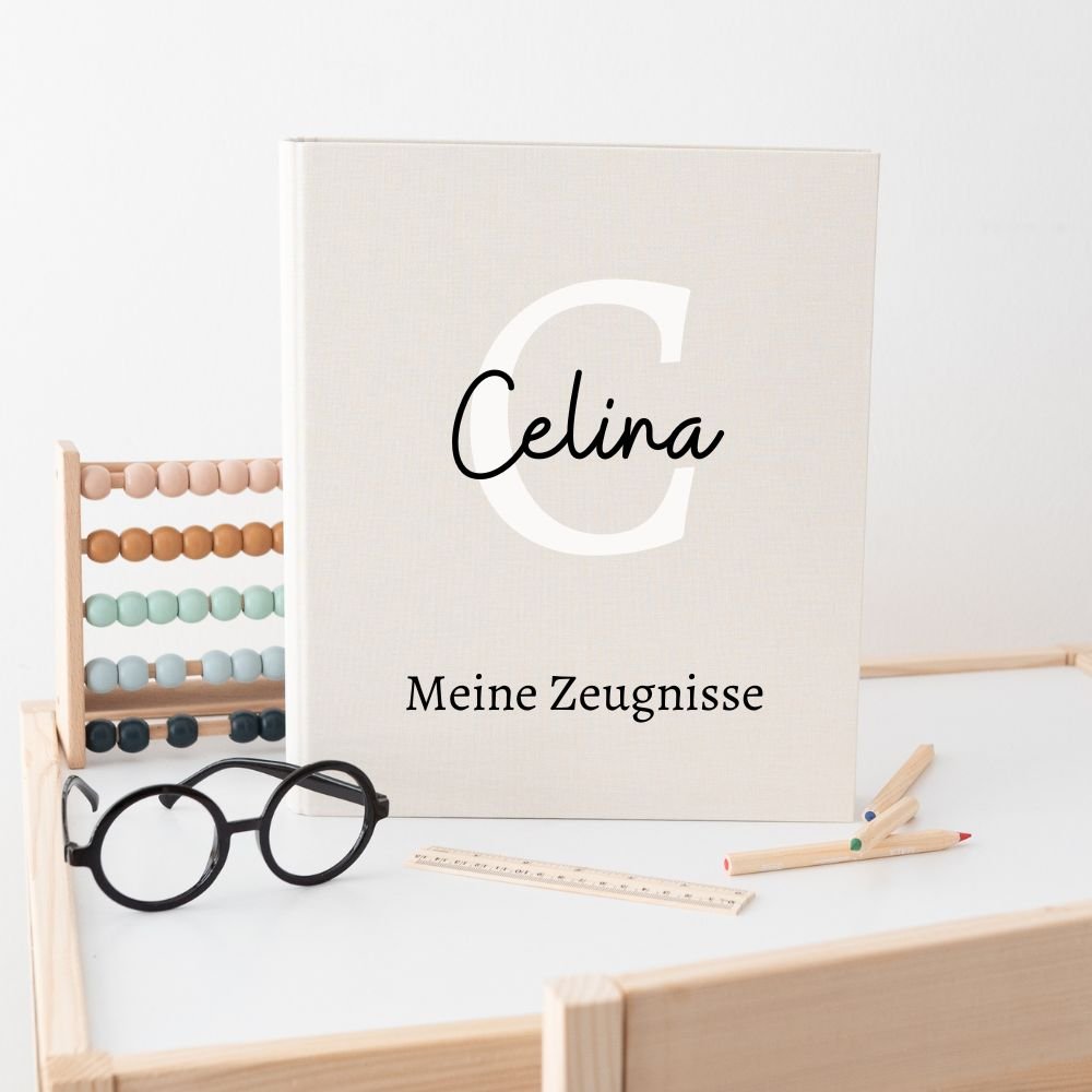 Zeugnismappe Stoff personalisiert - Buchstabe Name - wunderwunsch
