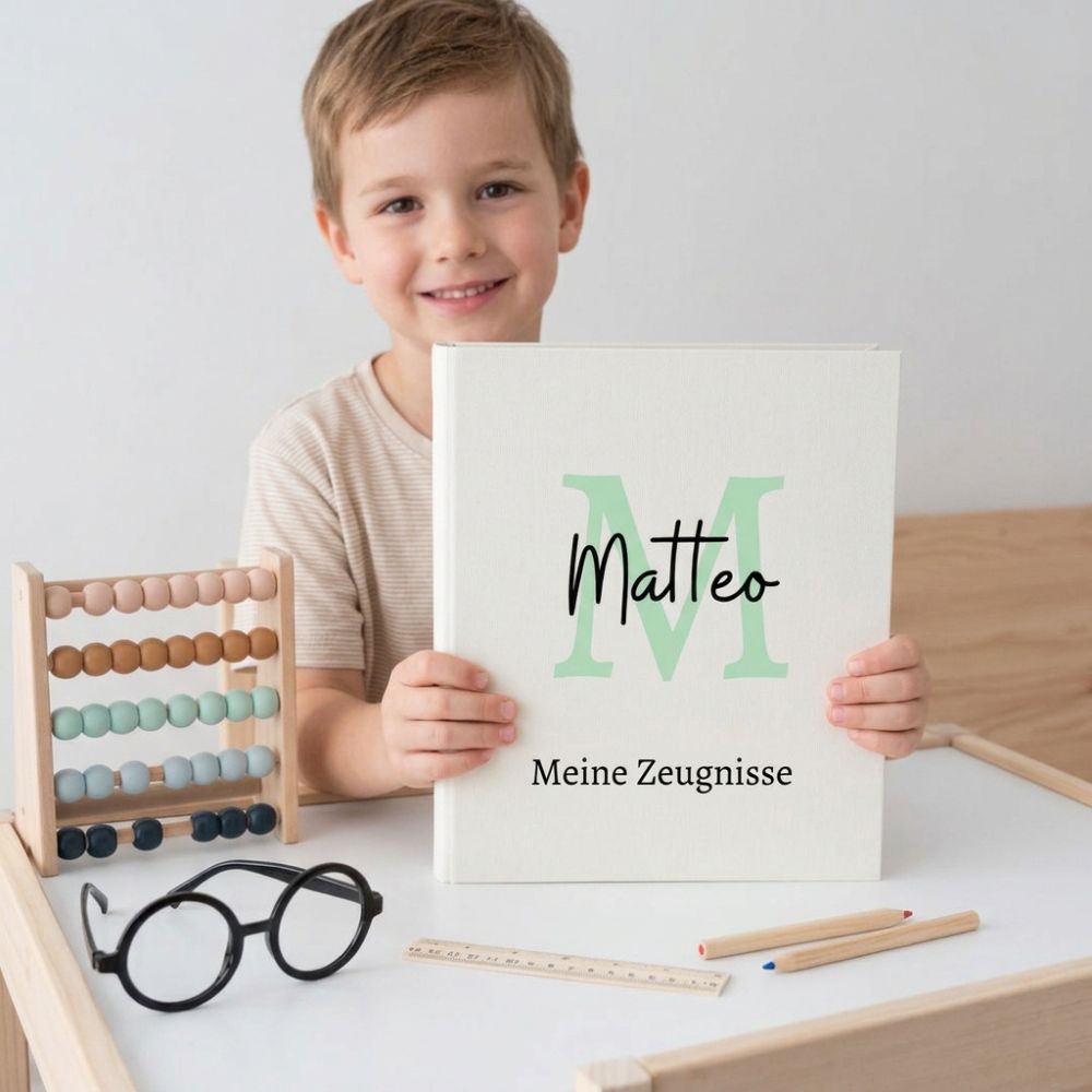 Zeugnismappe Stoff personalisiert - Buchstabe Name - wunderwunsch