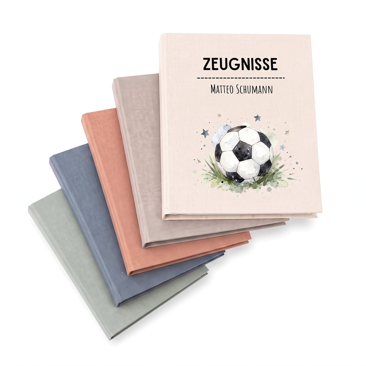 Zeugnismappe Stoff personalisiert - Fußball Aquarell - wunderwunsch
