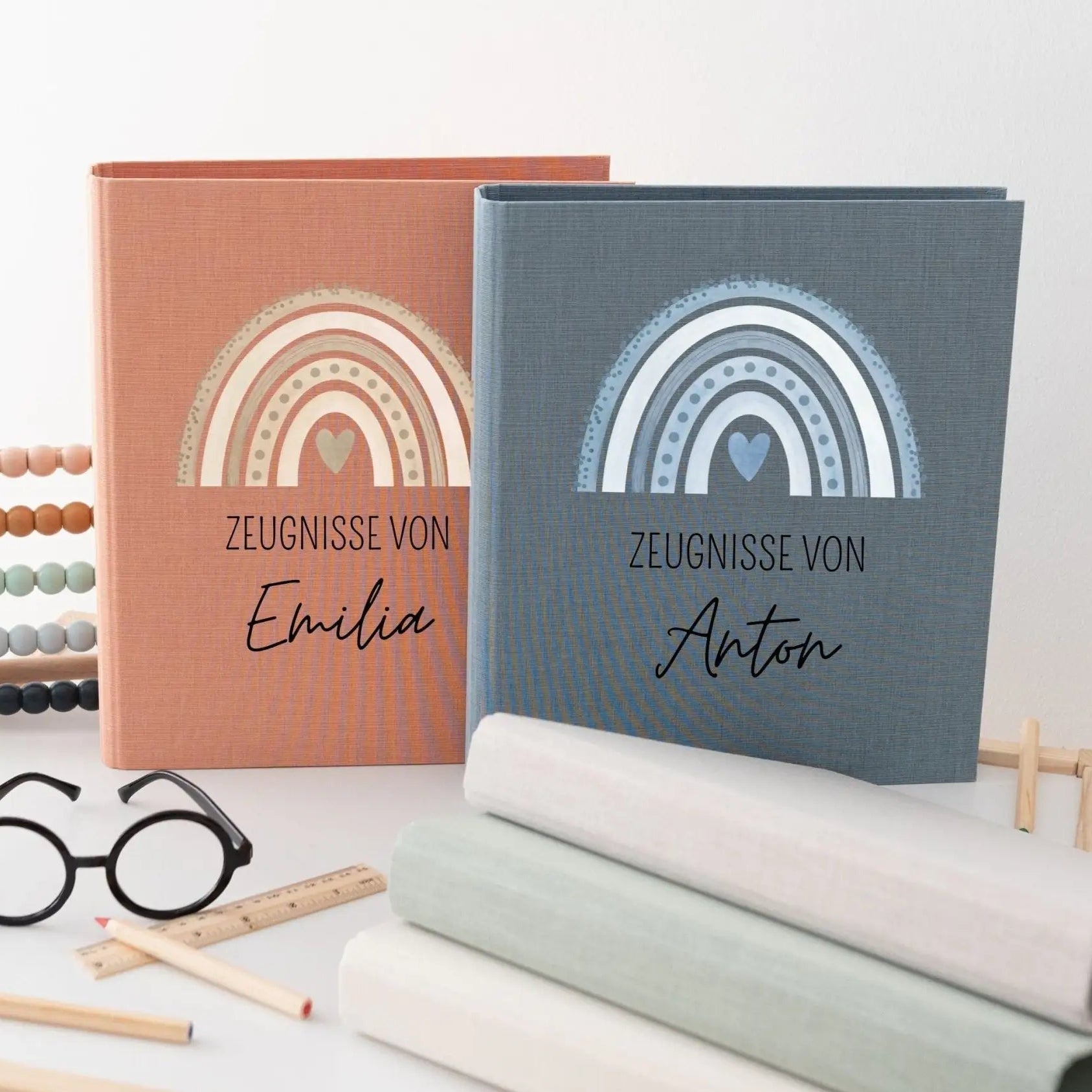 Zeugnismappe Stoff personalisiert - Regenbogen Aquarell - wunderwunsch