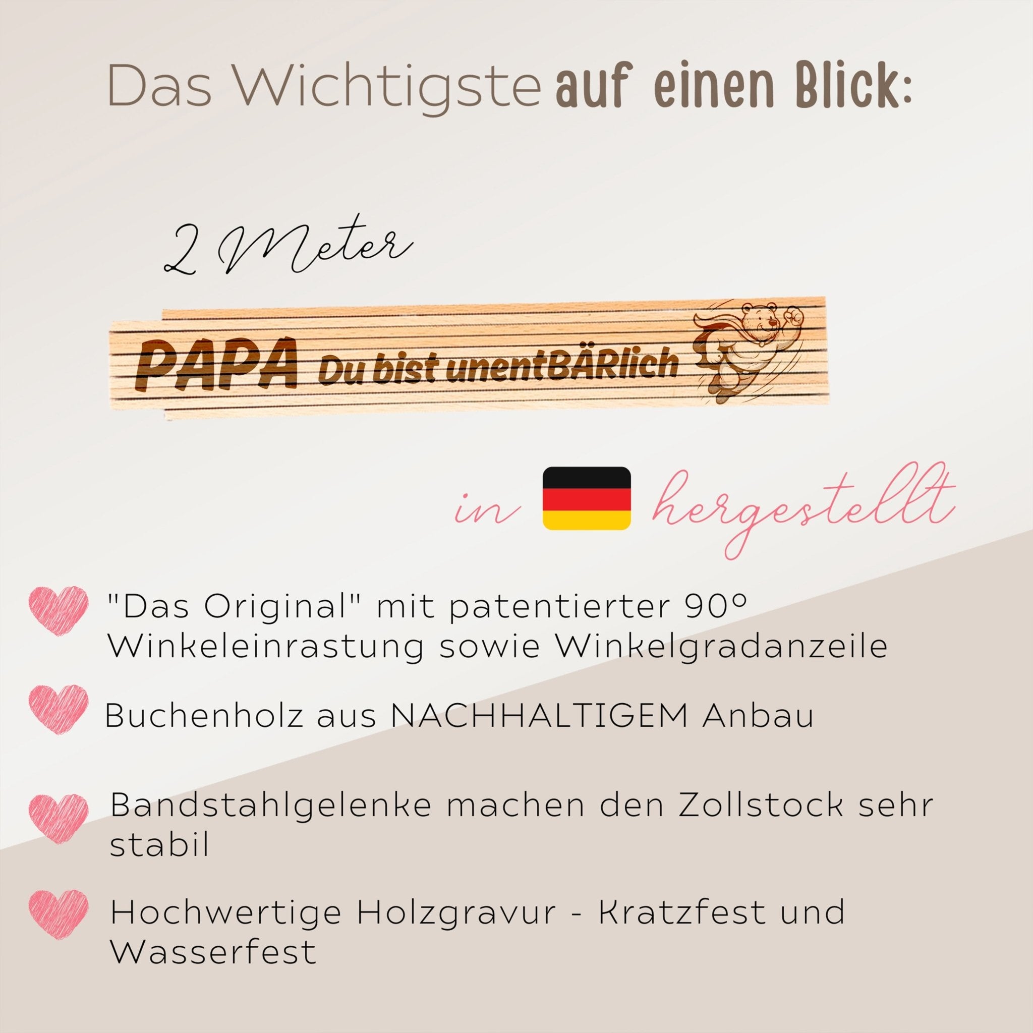 Zollstock Holz - Papa Du bist unentBÄRlich - wunderwunsch