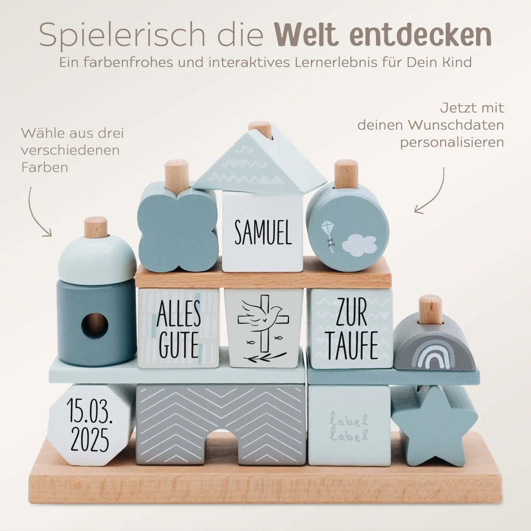 ZUR TAUFE Label Label Stapelhaus Holz personalisiert - wunderwunsch