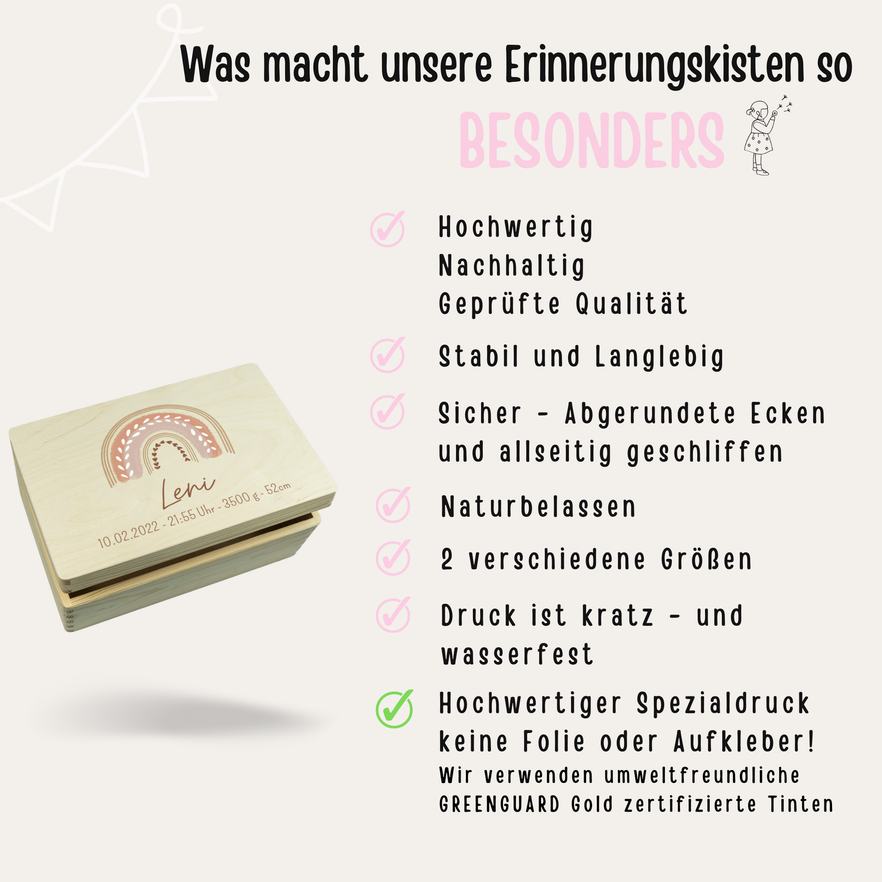 Erinnerungsbox Baby personalisiert - Regenbogen pastell Aquarell