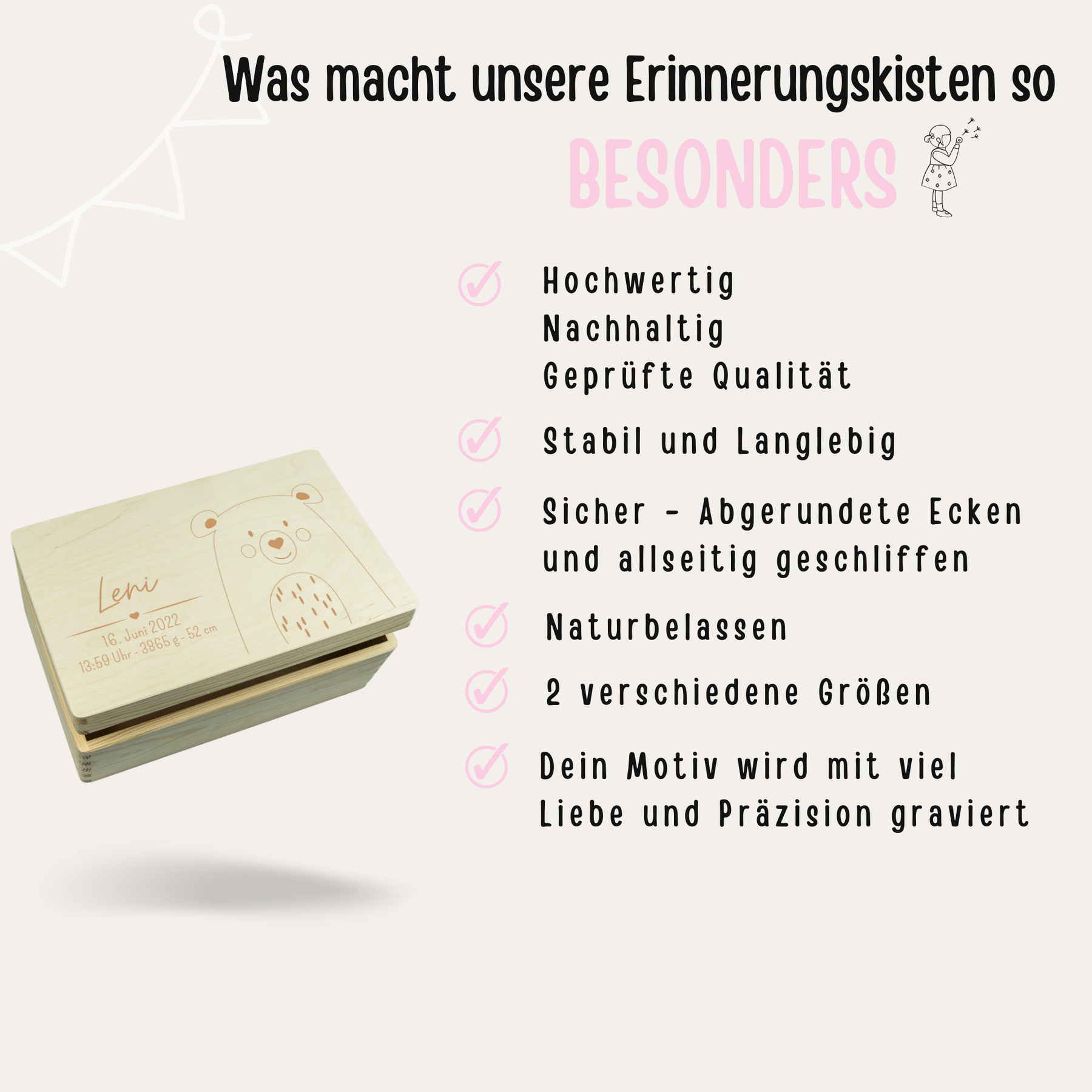 Erinnerungsbox Baby personalisiert - Tier Gravur