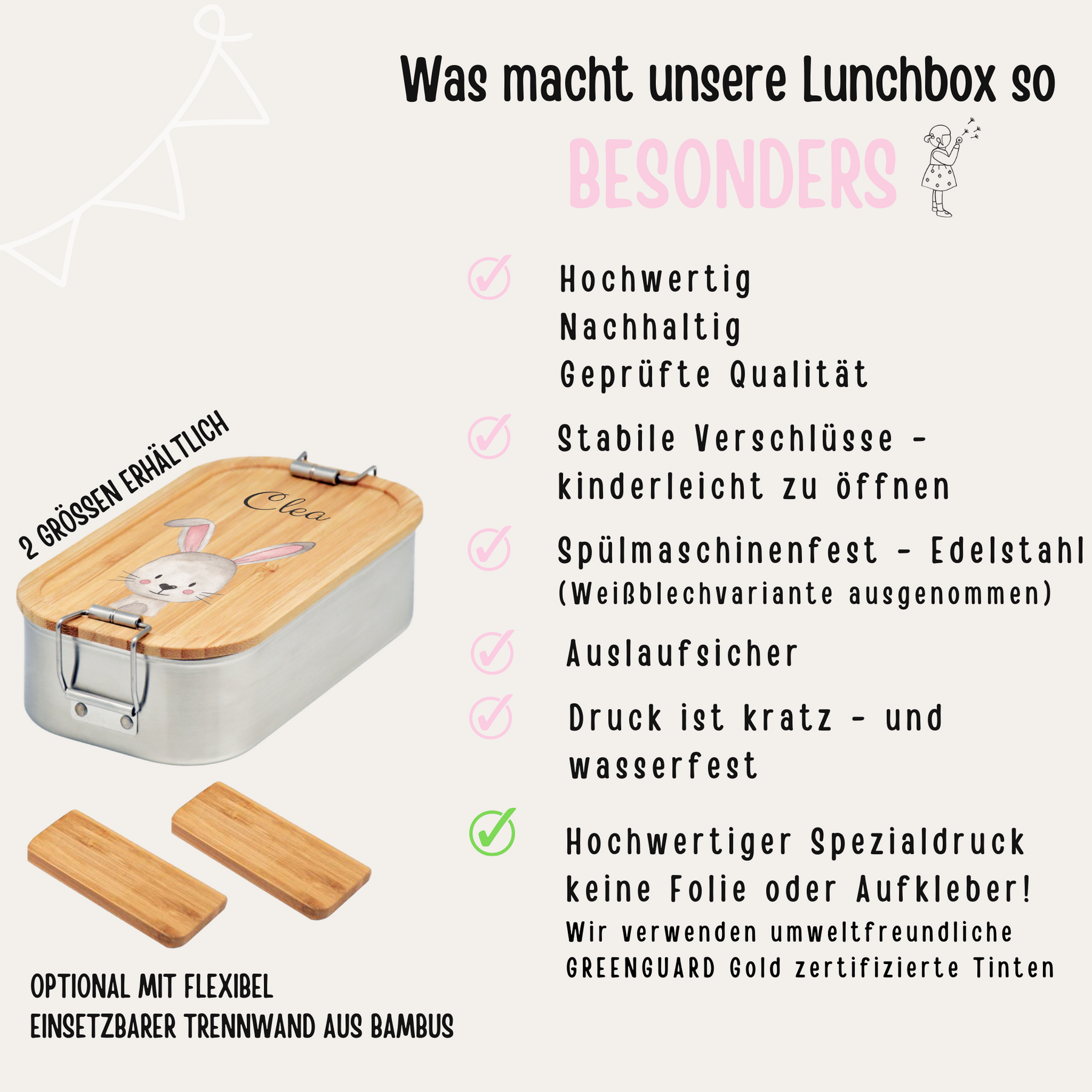 Brotdose Edelstahl personalisiert - Tier groß Aquarell