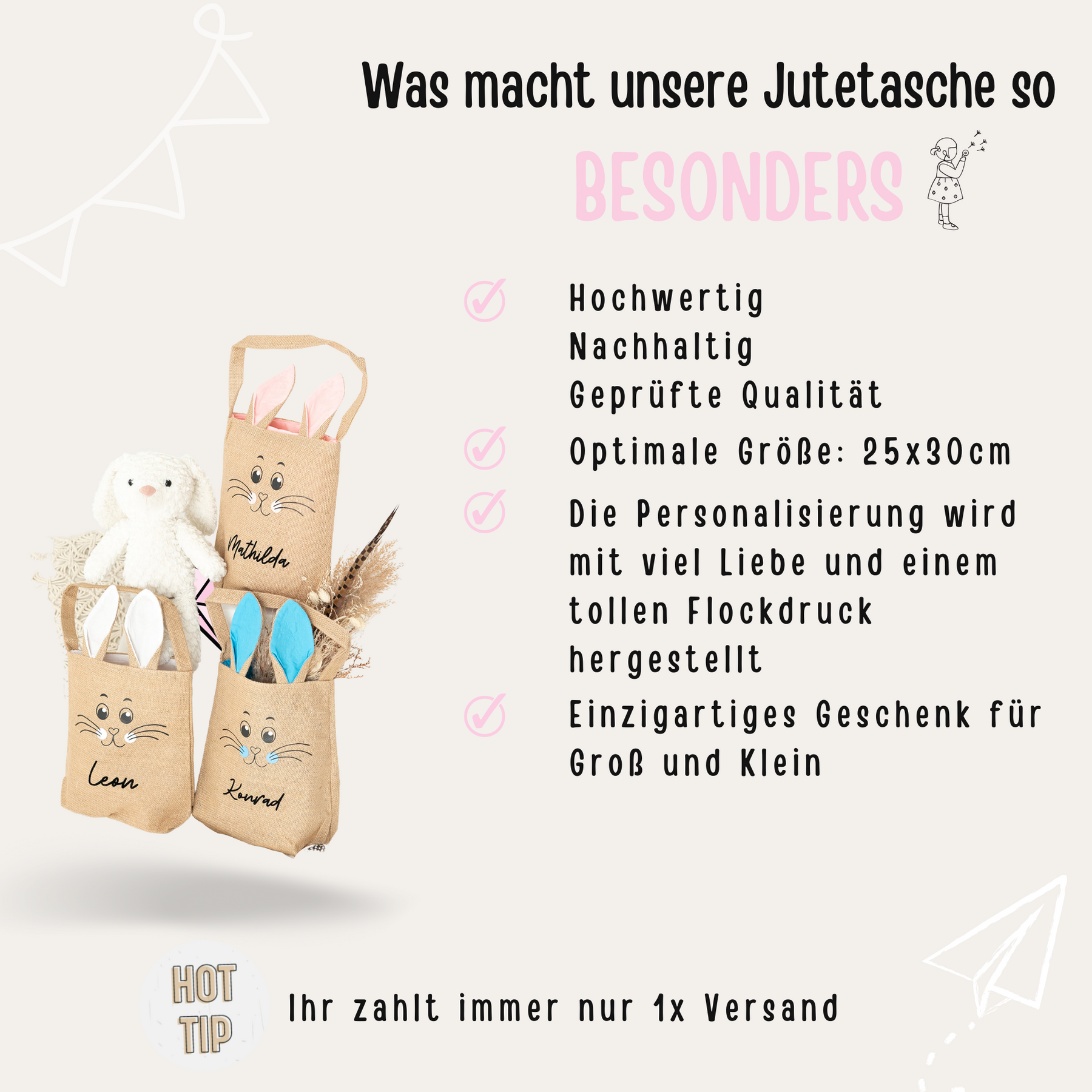 Gefüllte Ostertasche - Frühstücksbrett "Tiere Aquarell" personalisiert