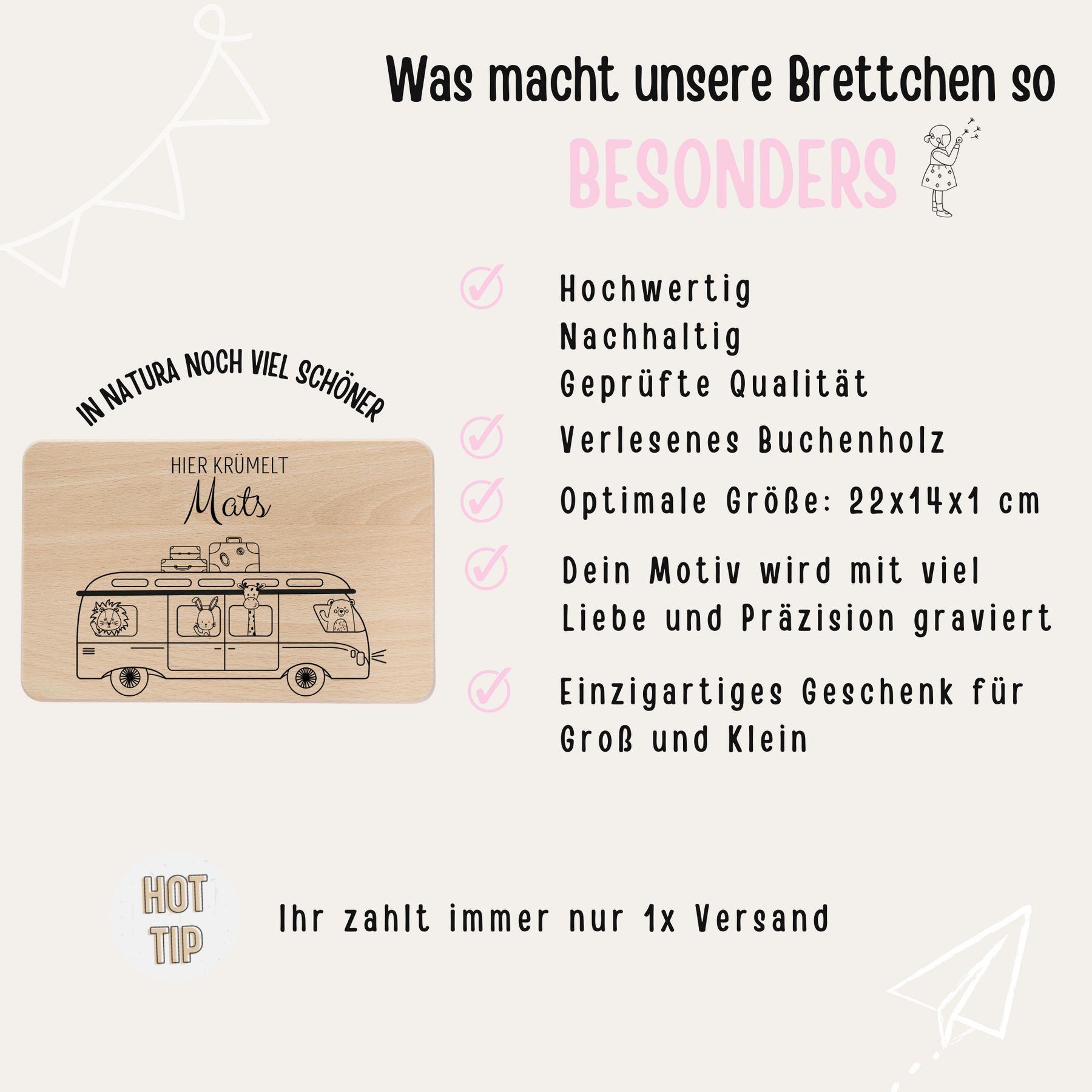 Frühstücksbrettchen personalisiert - Tiere Bus Gravur