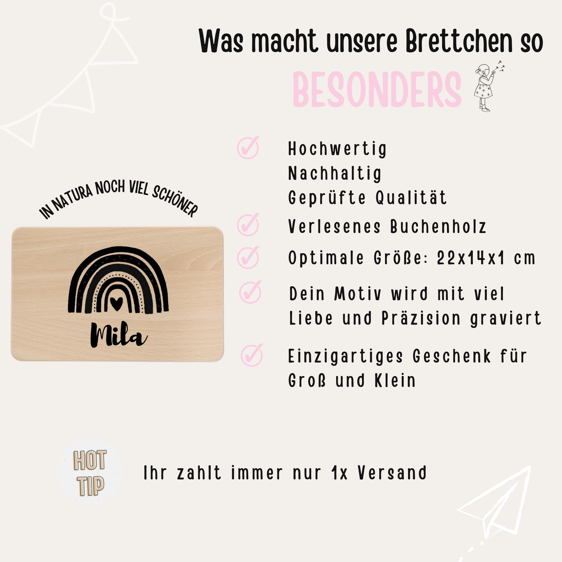 Frühstücksbrettchen personalisiert - Regenbogen Gravur