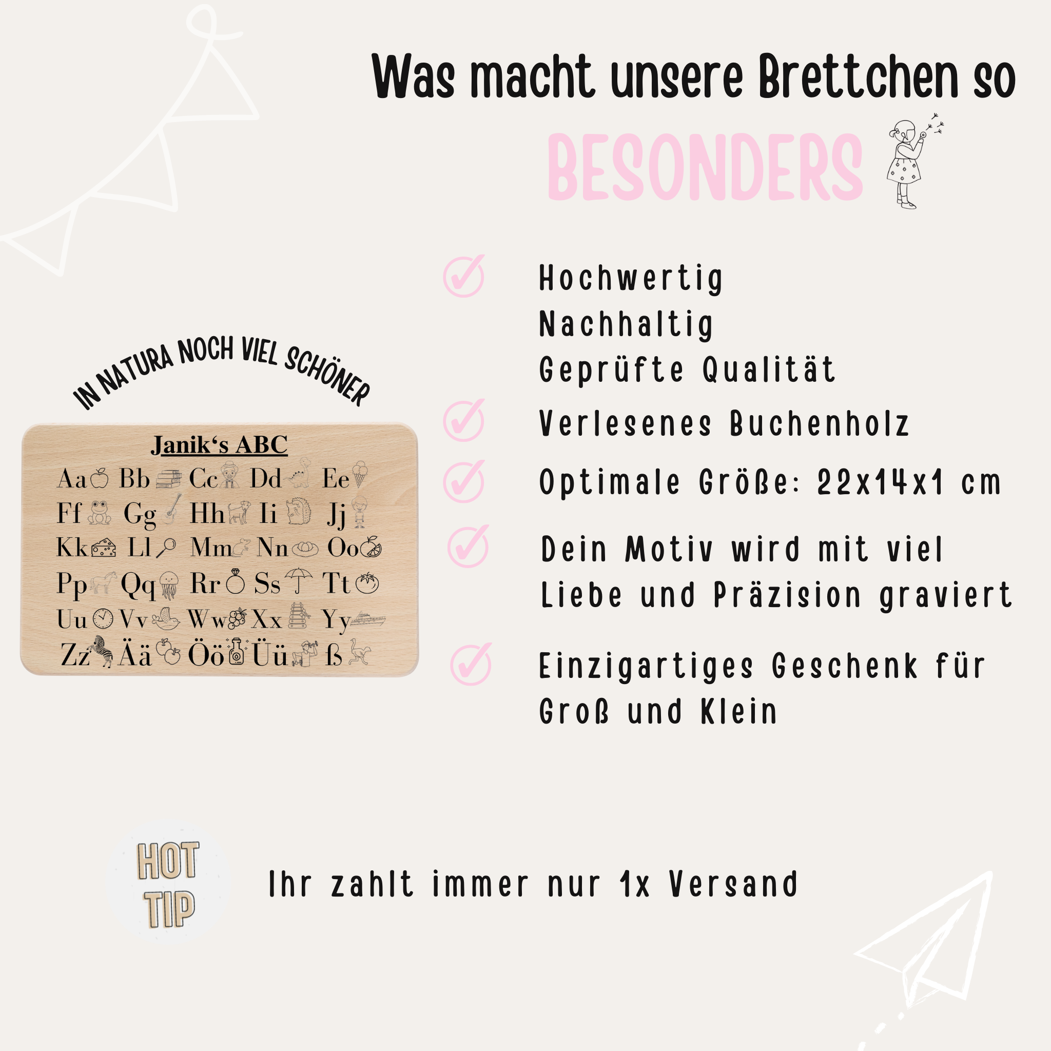 Frühstücksbrettchen personalisiert - ABC Gravur