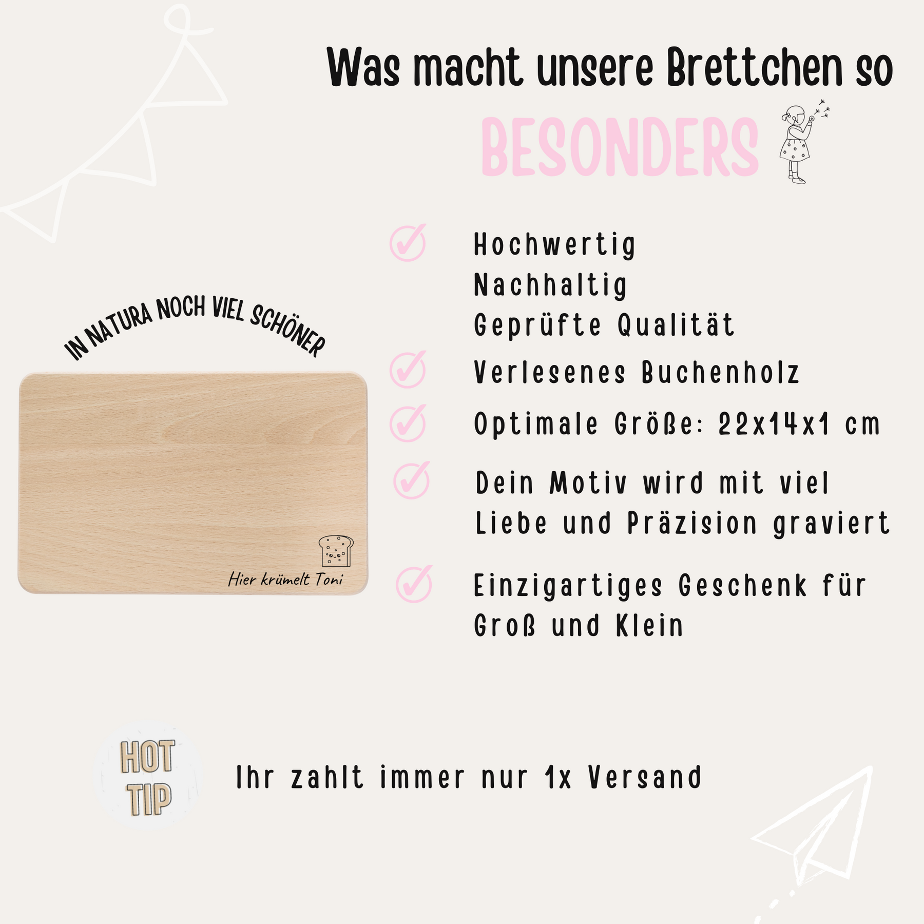Frühstücksbrettchen personalisiert - Toast Gravur
