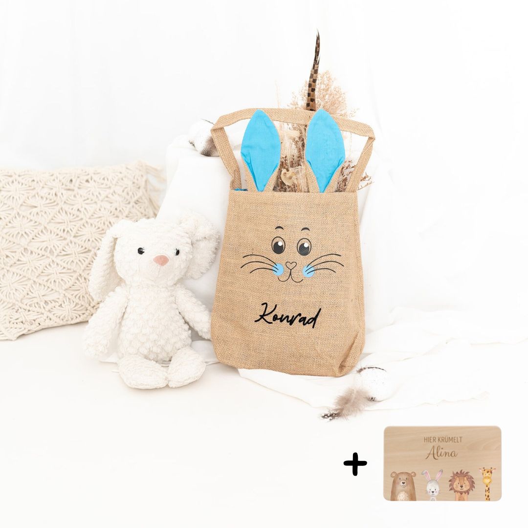 Gefüllte Ostertasche - Frühstücksbrett "Tiere Aquarell" personalisiert