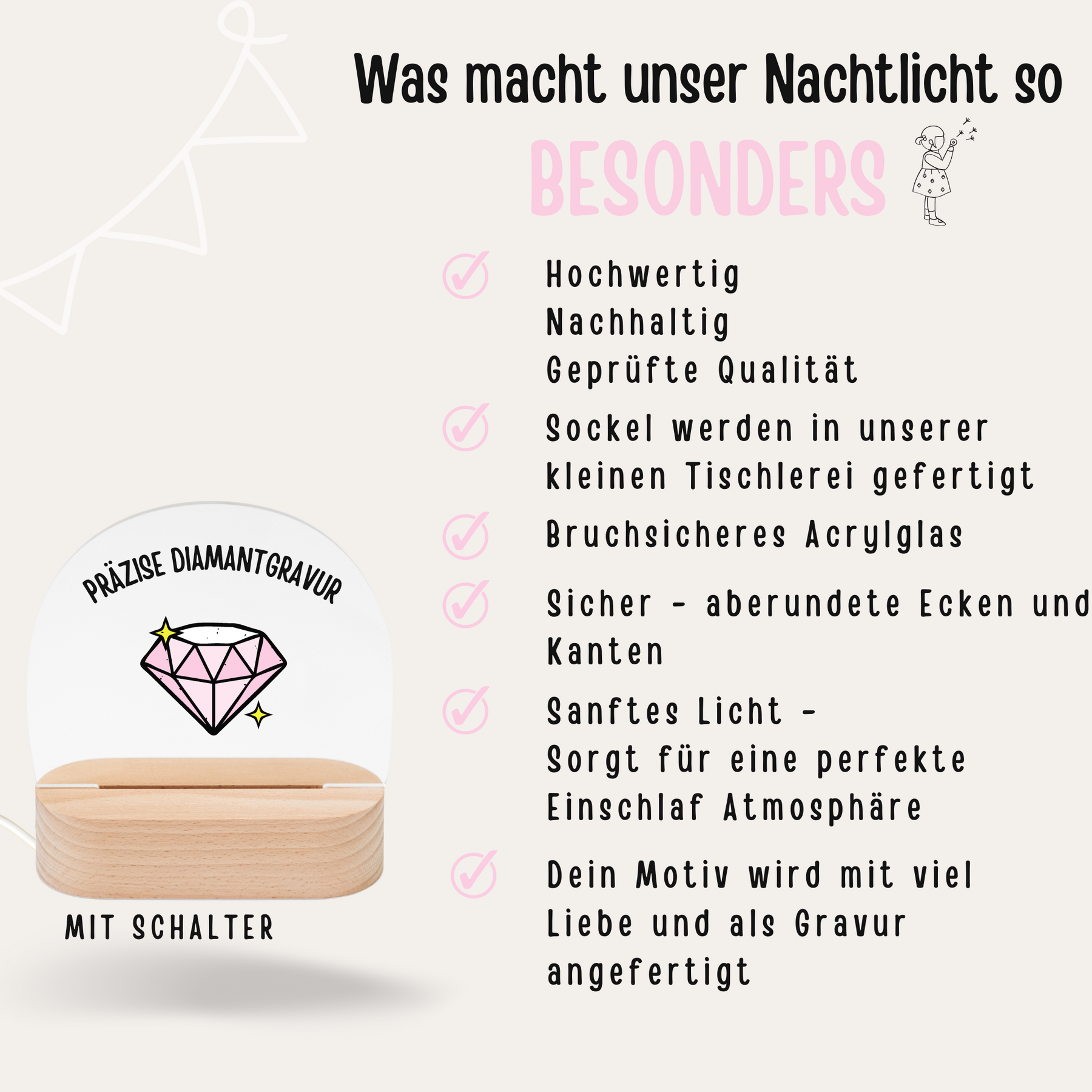 LED Nachtlicht Kinder personalisiert - Regenbogen Gravur