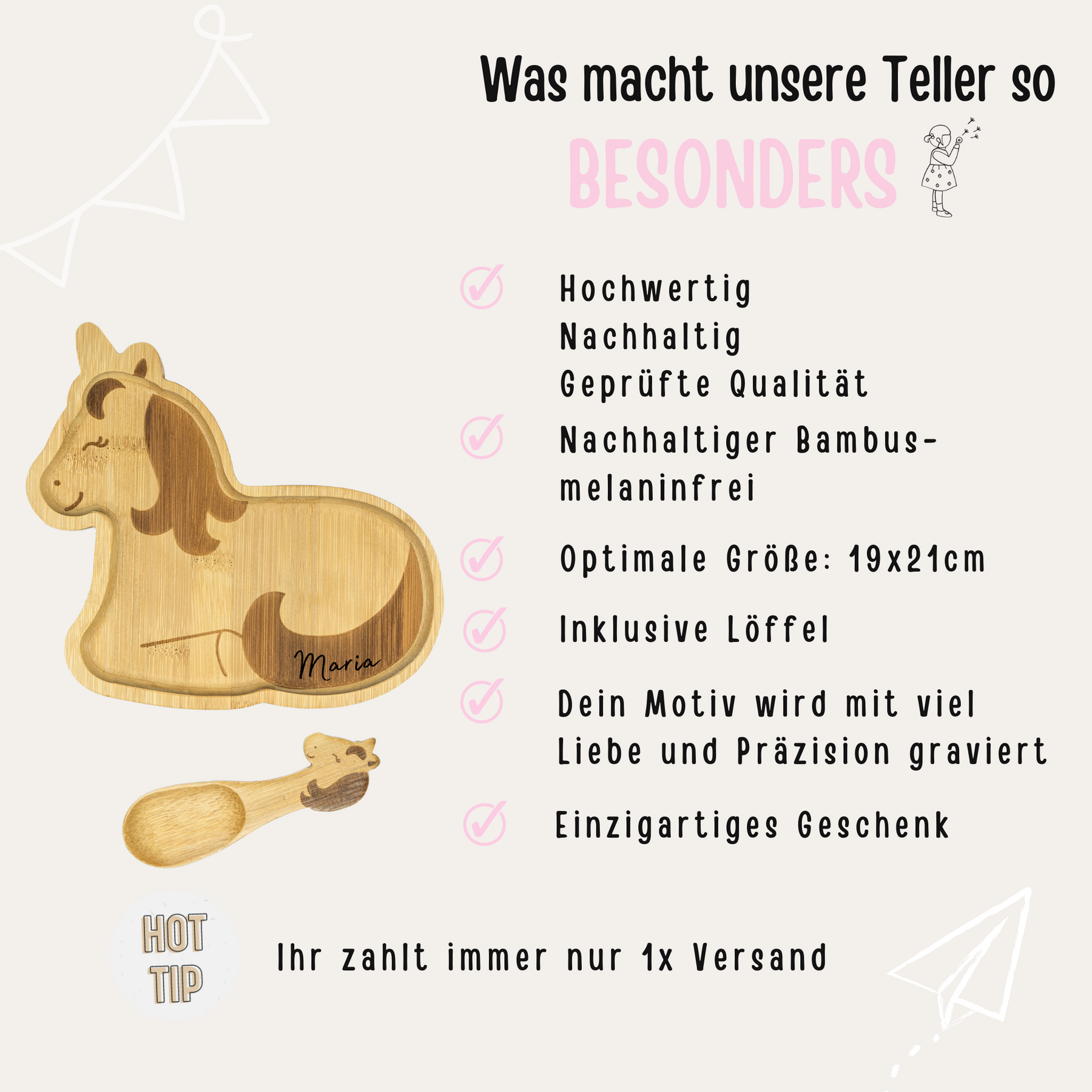 Kinderteller mit Kinderlöffel personalisiert - Einhorn