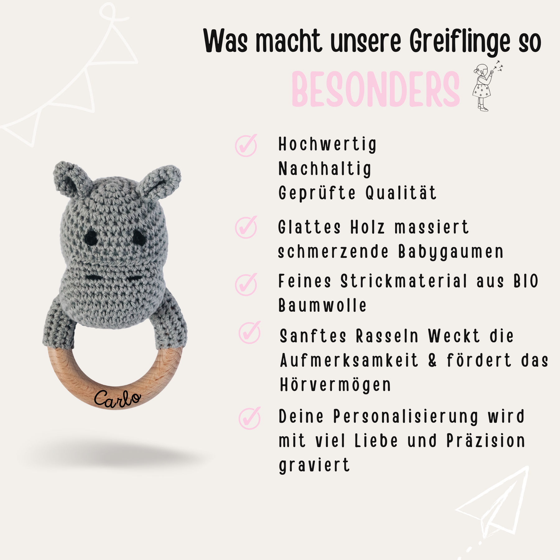 Babyrassel personalisiert - Löwe, Giraffe, Fuchs und Co.