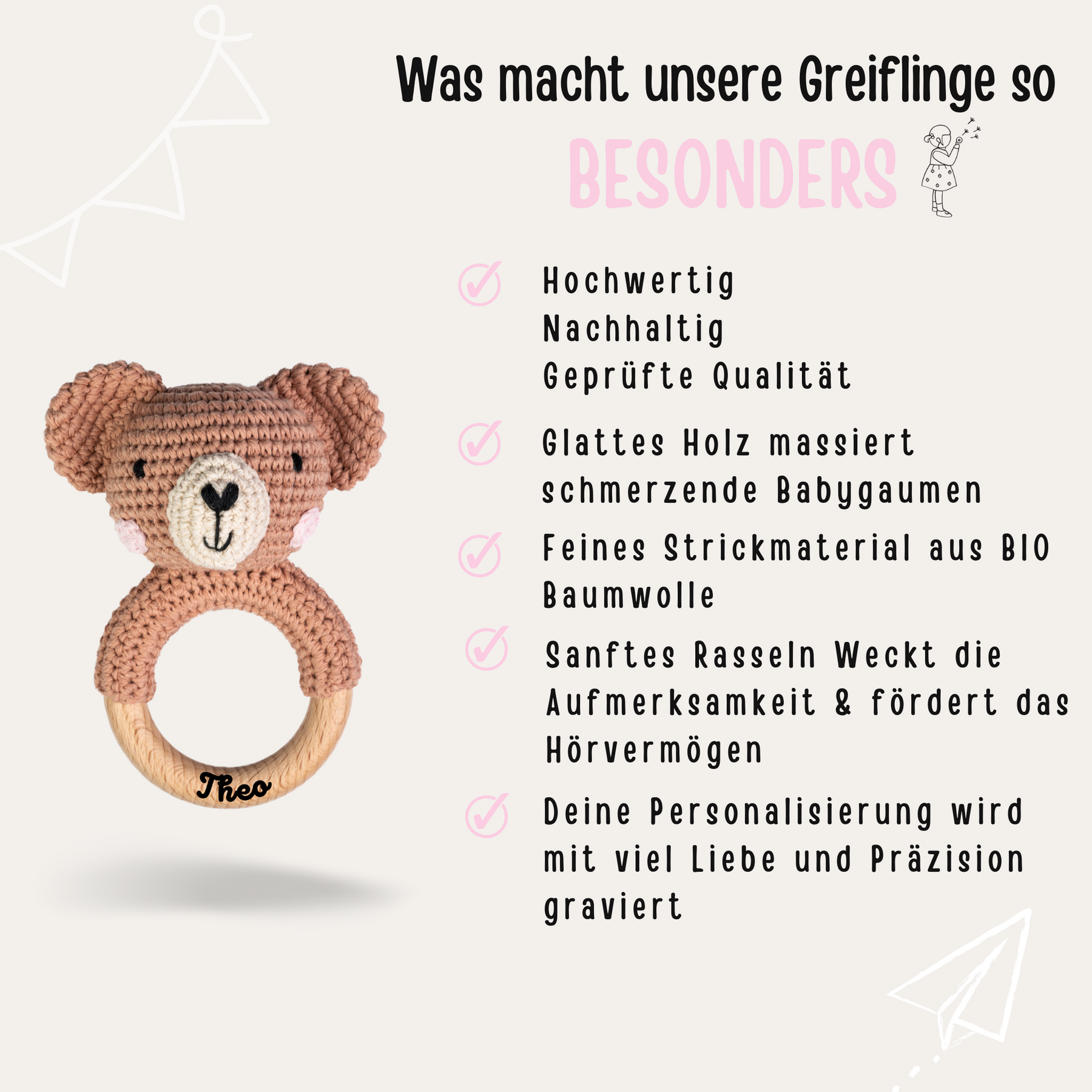 Babyrassel personalisiert - Bär und Hase