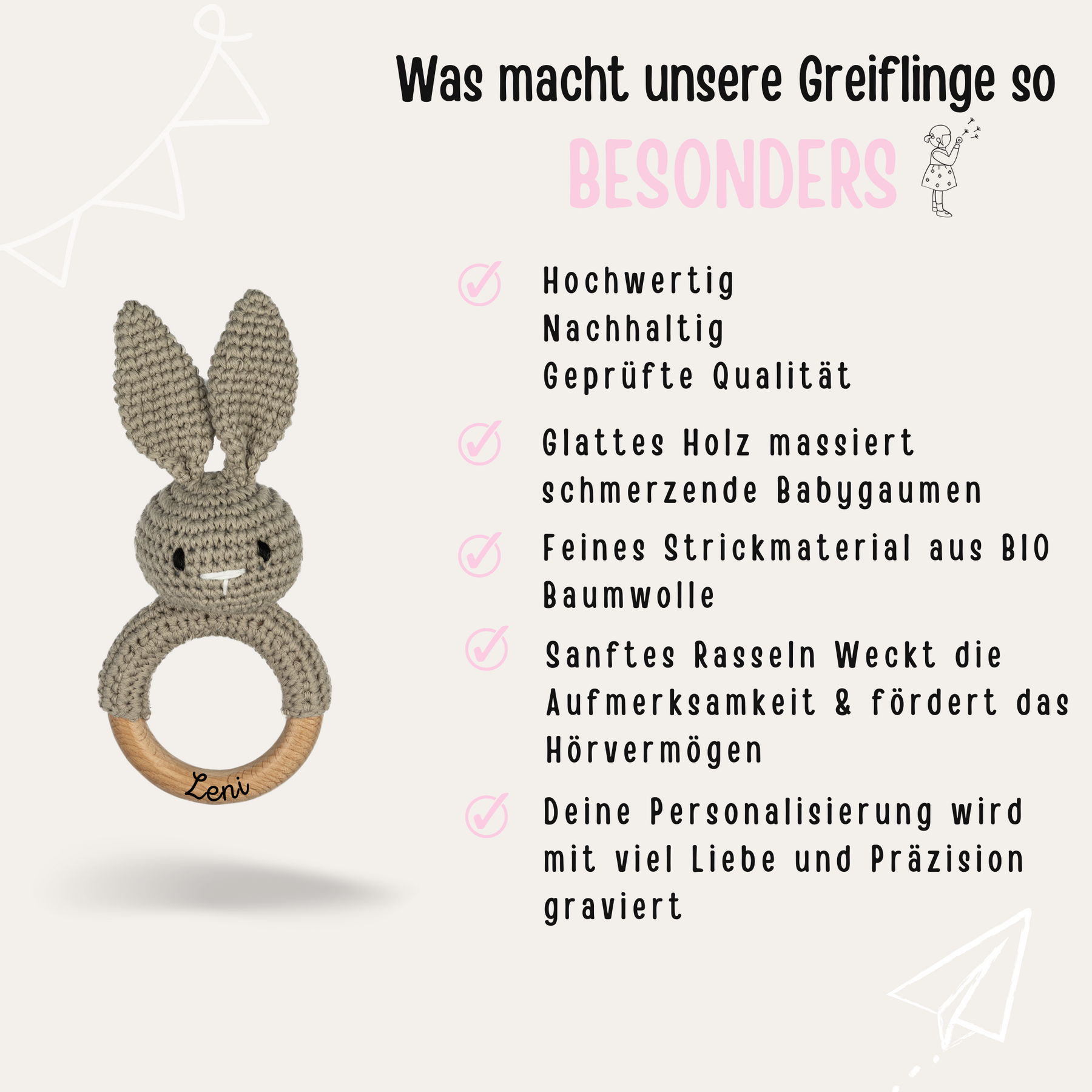 Babyrassel personalisiert - Hase