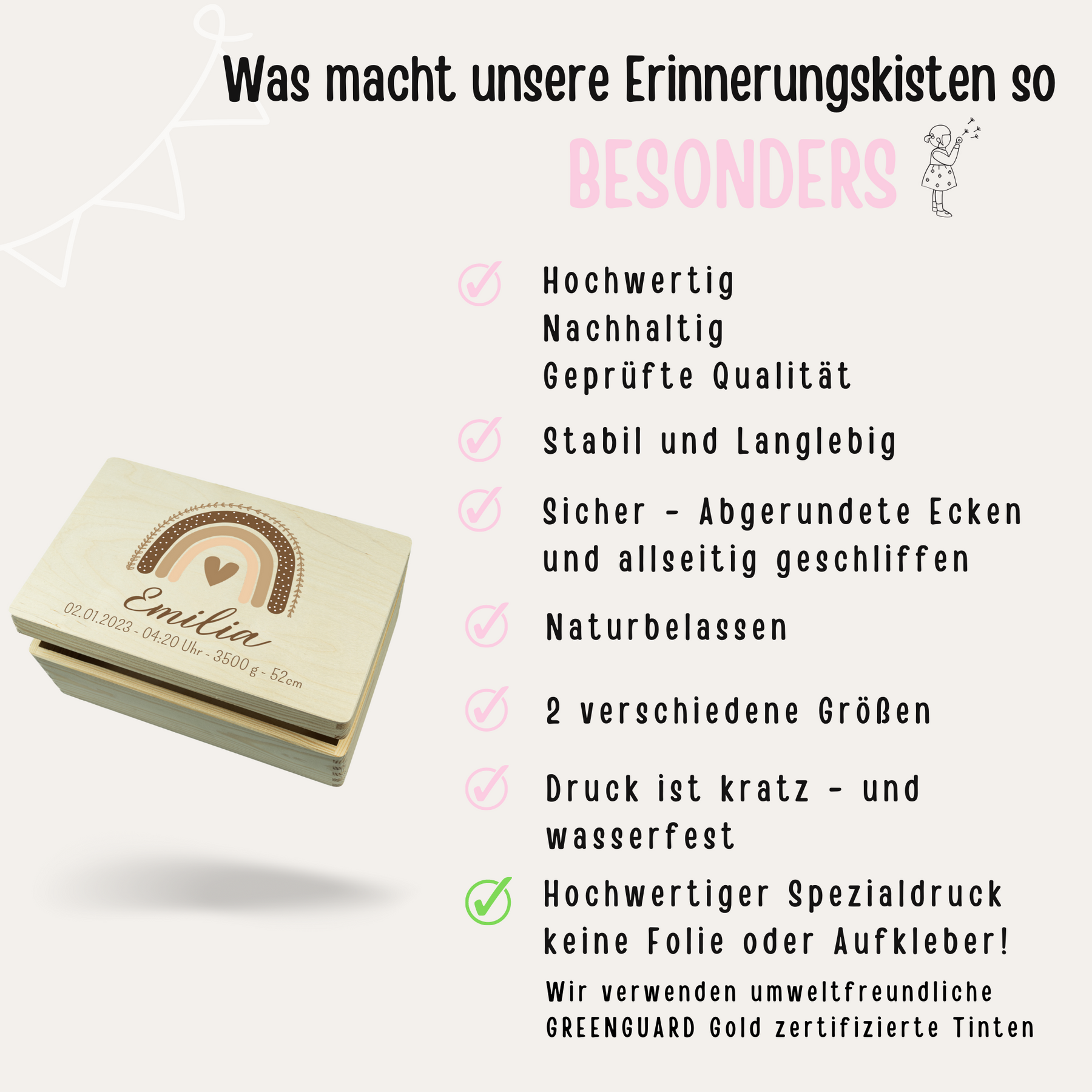 Erinnerungsbox Baby personalisiert - Regenbogen beige Aquarell